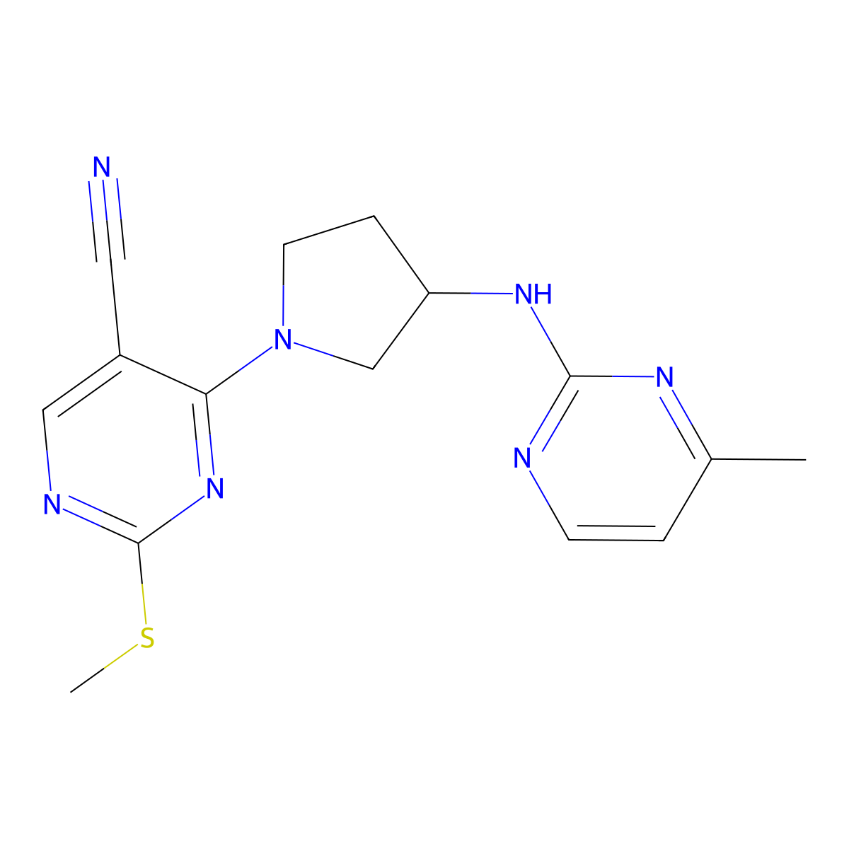 4-{3-[(4-Methylpyrimidin-2-yl)amino]pyrrolidin-1-yl}-2-(methylsulfanyl)pyrimidine-5-carbonitrile molecular structure, CAS 3030828-27-1