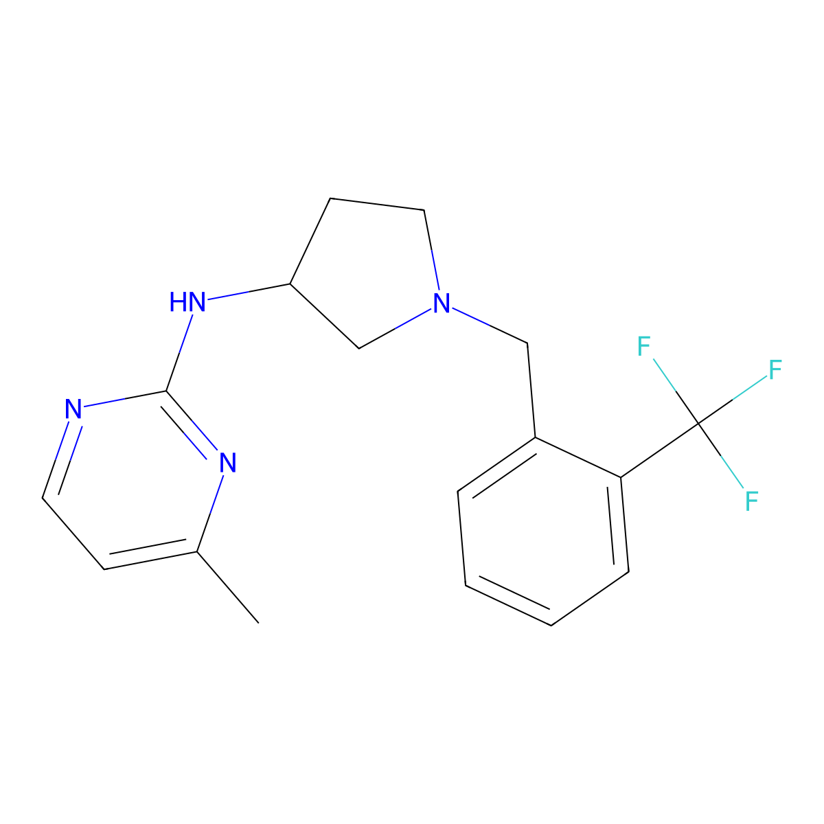 4-methyl-N-(1-{[2-(trifluoromethyl)phenyl]methyl}pyrrolidin-3-yl)pyrimidin-2-amine molecular structure, CAS 3030828-29-3