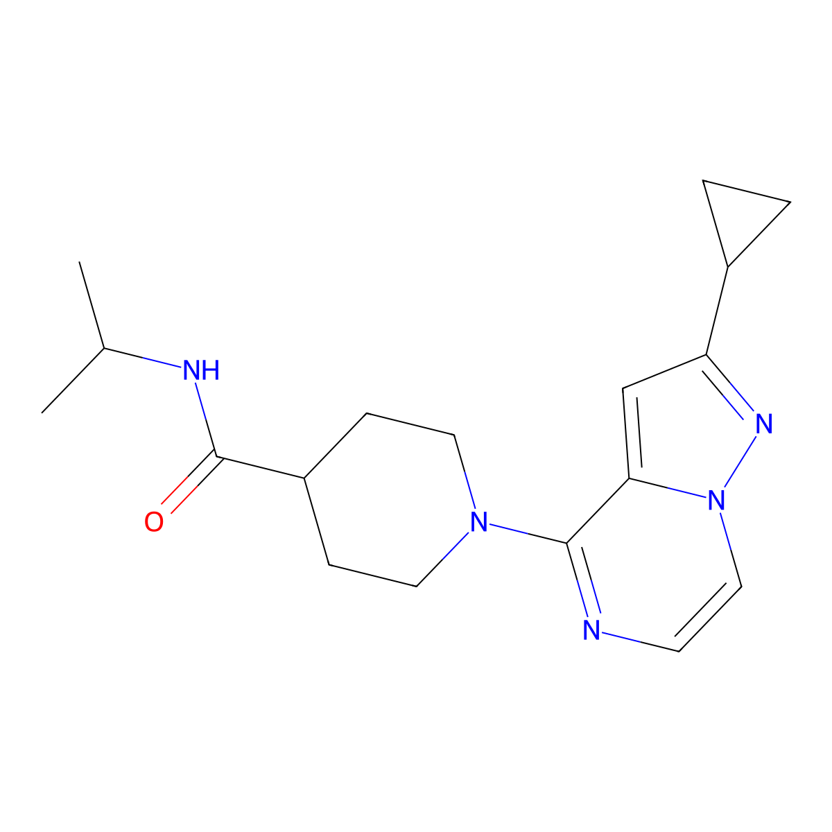 1-{2-cyclopropylpyrazolo[1,5-a]pyrazin-4-yl}-N-(propan-2-yl)piperidine-4-carboxamide molecular structure, CAS 3030828-32-8