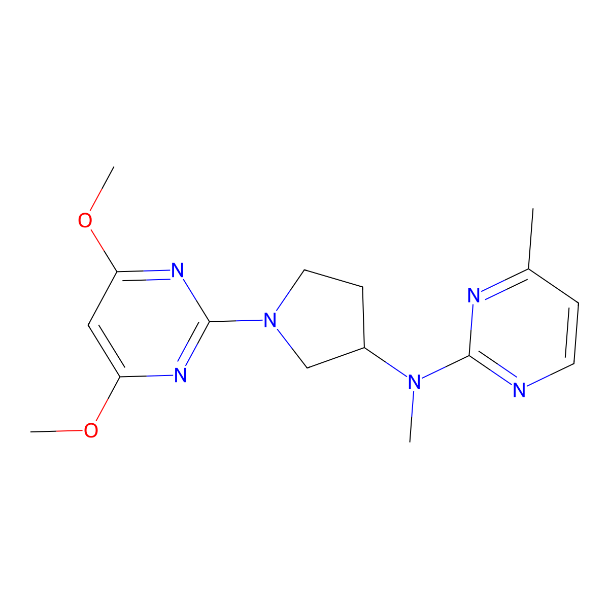 N-[1-(4,6-dimethoxypyrimidin-2-yl)pyrrolidin-3-yl]-N,4-dimethylpyrimidin-2-amine molecular structure, CAS 3030828-34-0