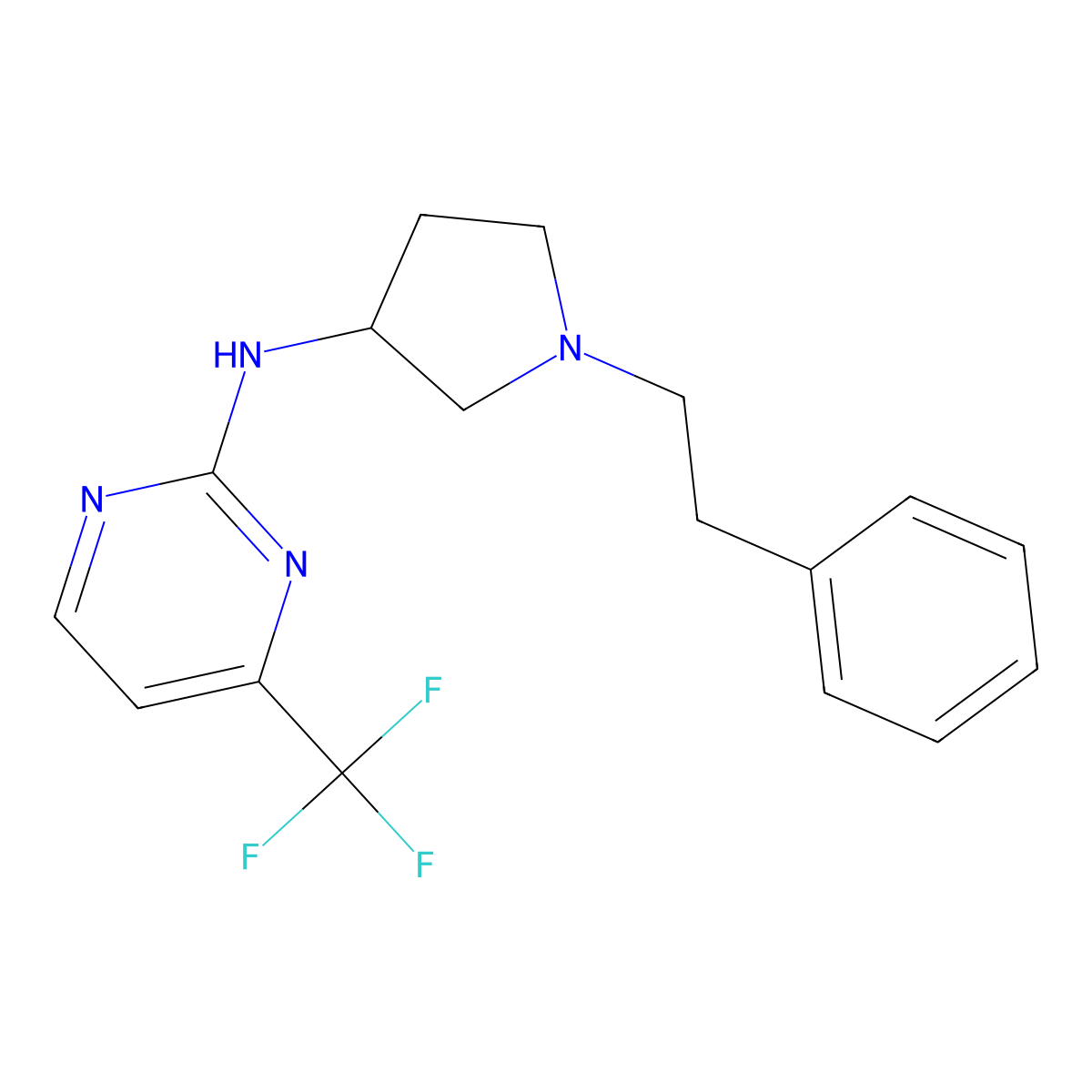 N-[1-(2-phenylethyl)pyrrolidin-3-yl]-4-(trifluoromethyl)pyrimidin-2-amine molecular structure, CAS 3030828-42-0