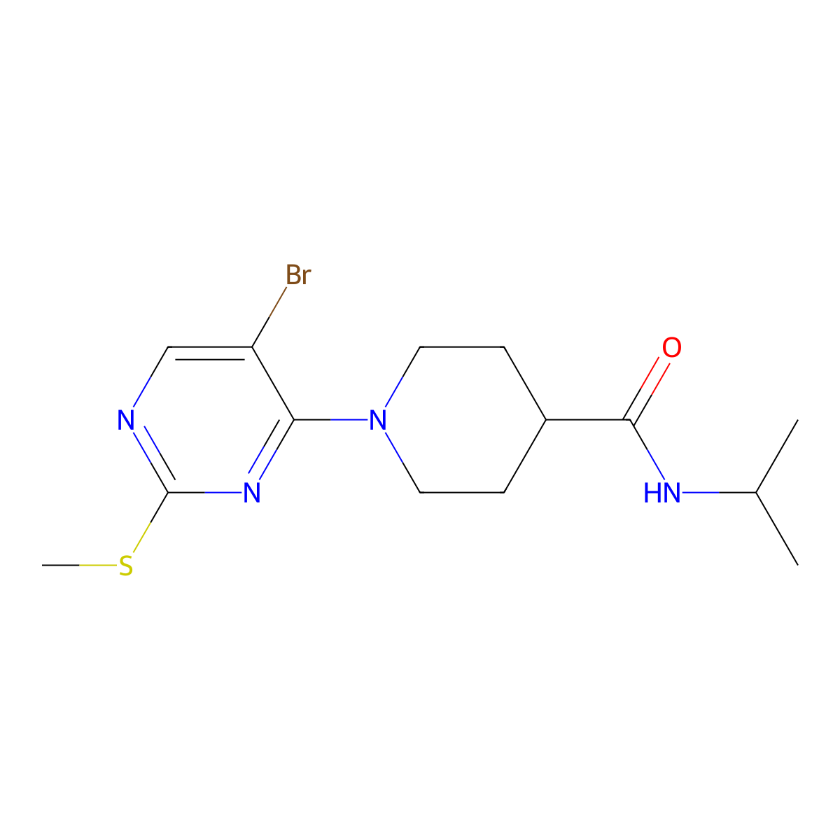 1-[5-bromo-2-(methylsulfanyl)pyrimidin-4-yl]-N-(propan-2-yl)piperidine-4-carboxamide molecular structure, CAS 3030828-44-2