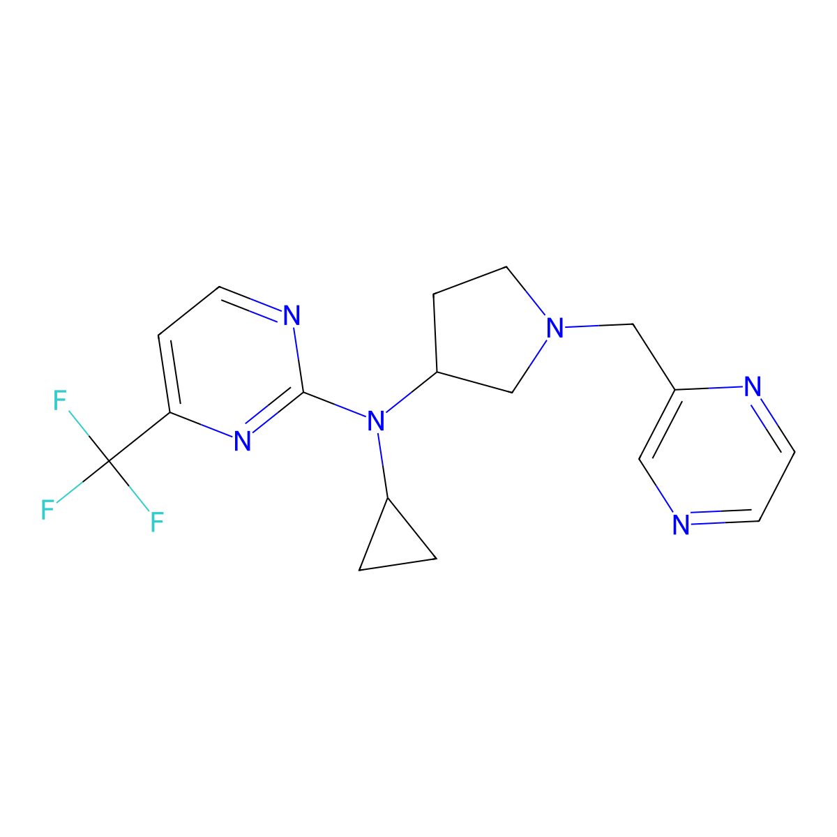 N-cyclopropyl-N-{1-[(pyrazin-2-yl)methyl]pyrrolidin-3-yl}-4-(trifluoromethyl)pyrimidin-2-amine molecular structure, CAS 3030828-45-3