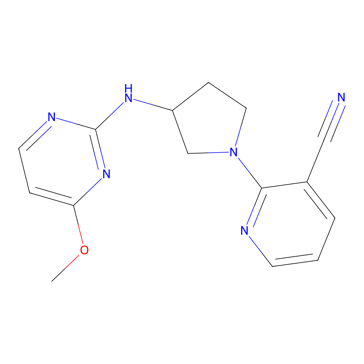 2-{3-[(4-Methoxypyrimidin-2-yl)amino]pyrrolidin-1-yl}pyridine-3-carbonitrile molecular structure, CAS 3030828-51-1