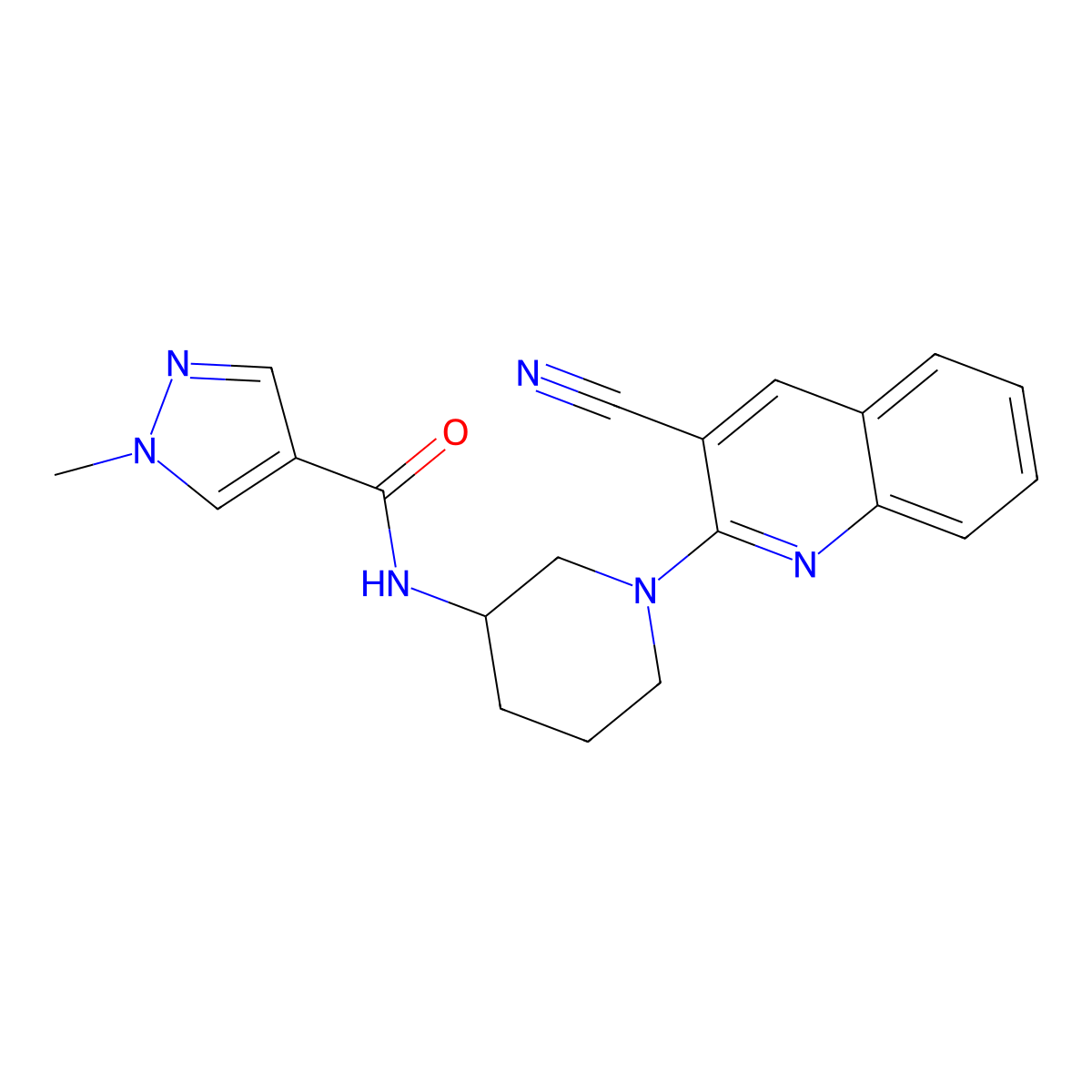 N-[1-(3-cyanoquinolin-2-yl)piperidin-3-yl]-1-methyl-1H-pyrazole-4-carboxamide molecular structure, CAS 3030828-56-6
