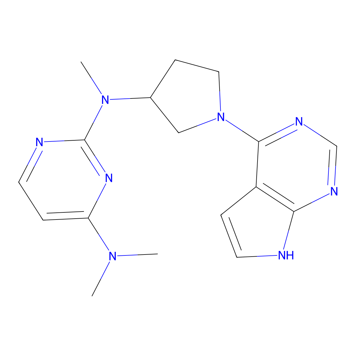 N2,N4,N4-trimethyl-N2-(1-{7H-pyrrolo[2,3-d]pyrimidin-4-yl}pyrrolidin-3-yl)pyrimidine-2,4-diamine molecular structure, CAS 3030828-57-7
