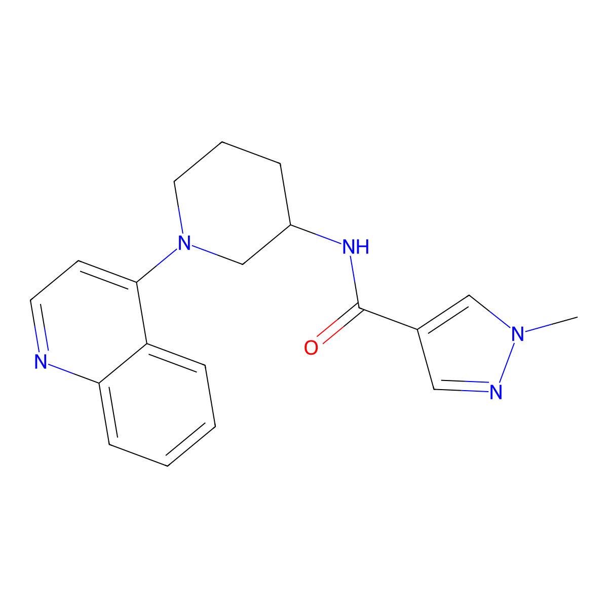 1-methyl-N-[1-(quinolin-4-yl)piperidin-3-yl]-1H-pyrazole-4-carboxamide molecular structure, CAS 3030828-63-5