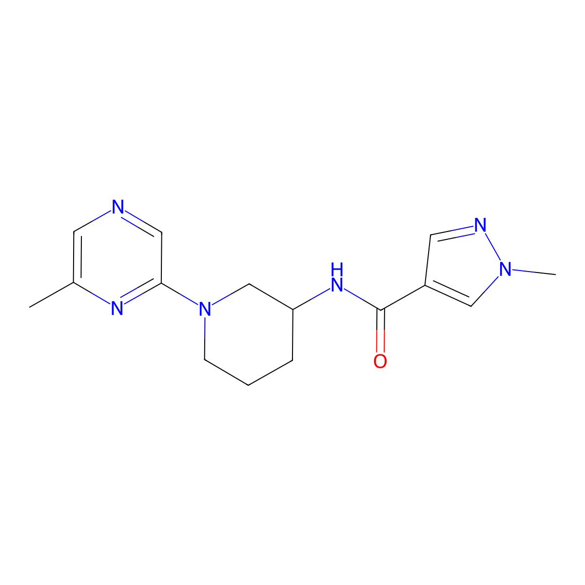 1-methyl-N-[1-(6-methylpyrazin-2-yl)piperidin-3-yl]-1H-pyrazole-4-carboxamide molecular structure, CAS 3030828-66-8