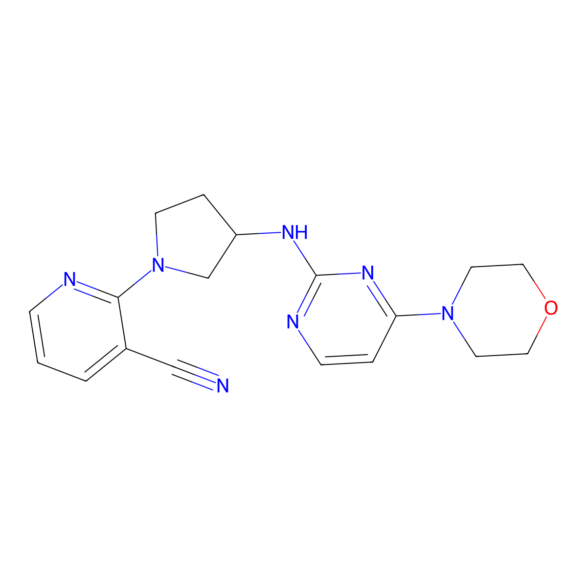 2-(3-{[4-(Morpholin-4-yl)pyrimidin-2-yl]amino}pyrrolidin-1-yl)pyridine-3-carbonitrile molecular structure, CAS 3030828-69-1