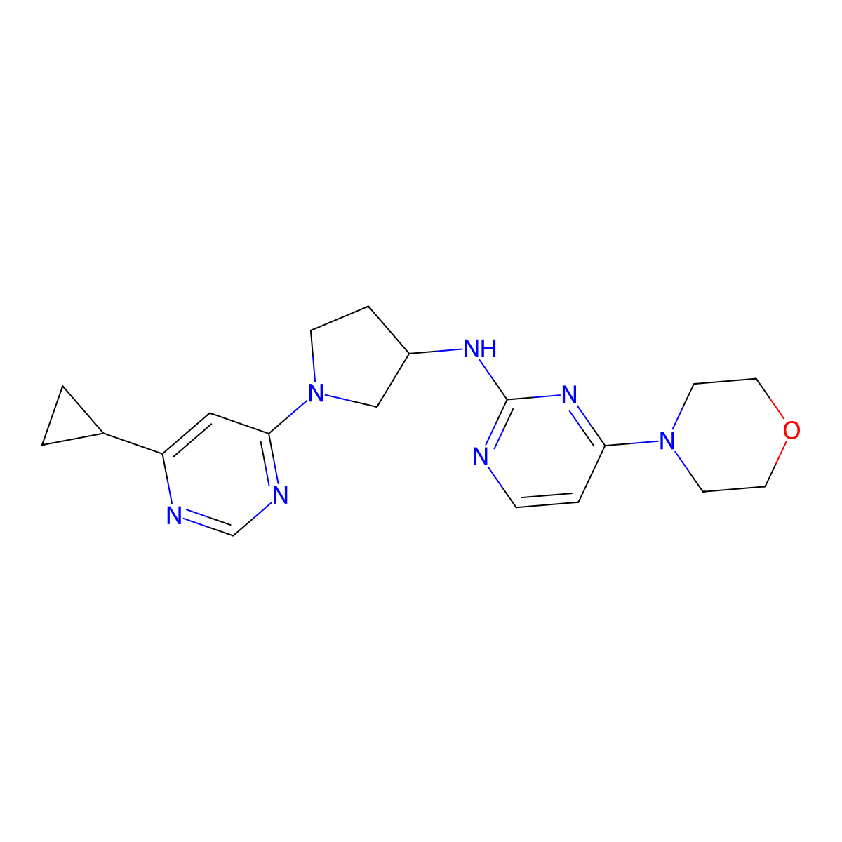 N-[1-(6-cyclopropylpyrimidin-4-yl)pyrrolidin-3-yl]-4-(morpholin-4-yl)pyrimidin-2-amine molecular structure, CAS 3030828-71-5