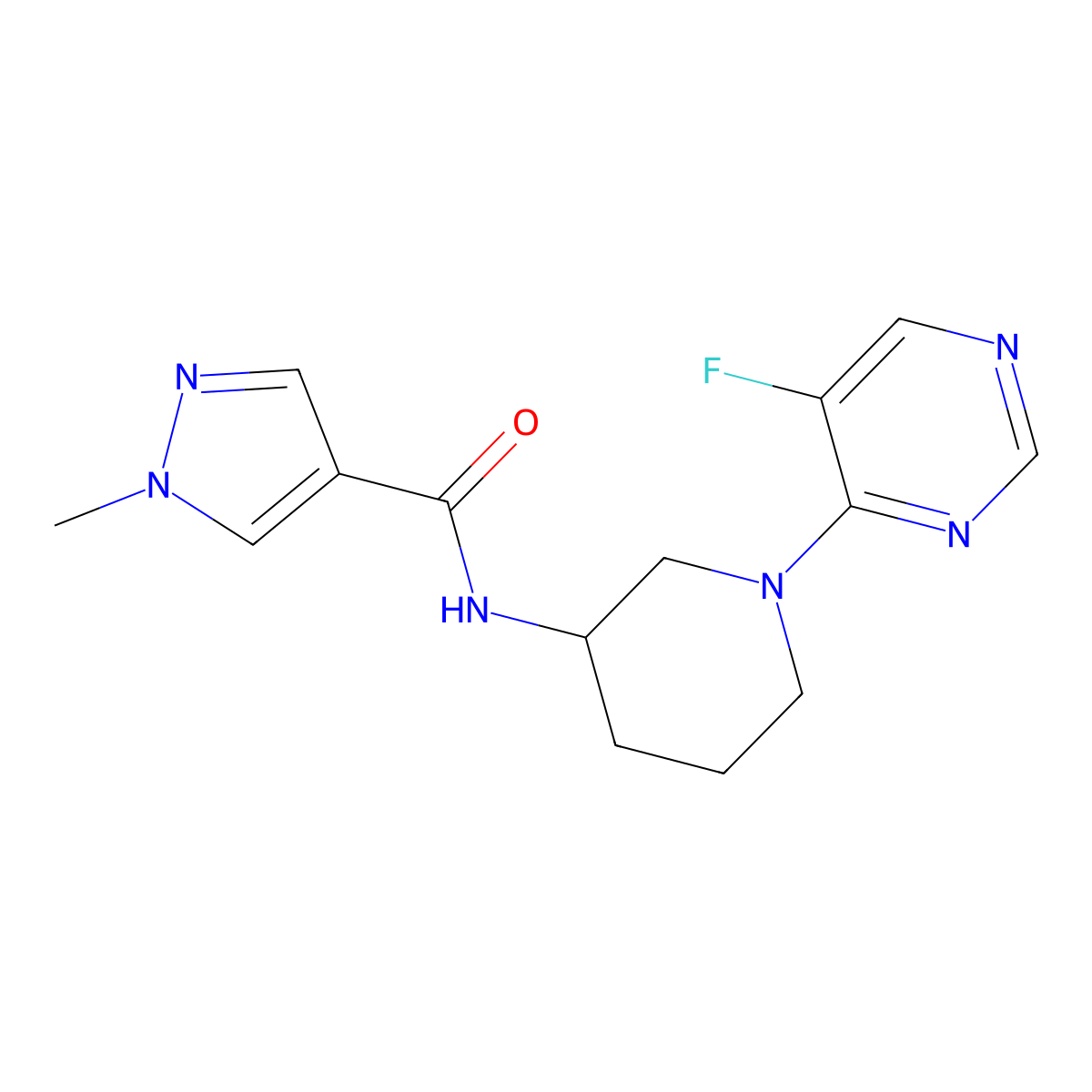 N-[1-(5-fluoropyrimidin-4-yl)piperidin-3-yl]-1-methyl-1H-pyrazole-4-carboxamide molecular structure, CAS 3030828-72-6