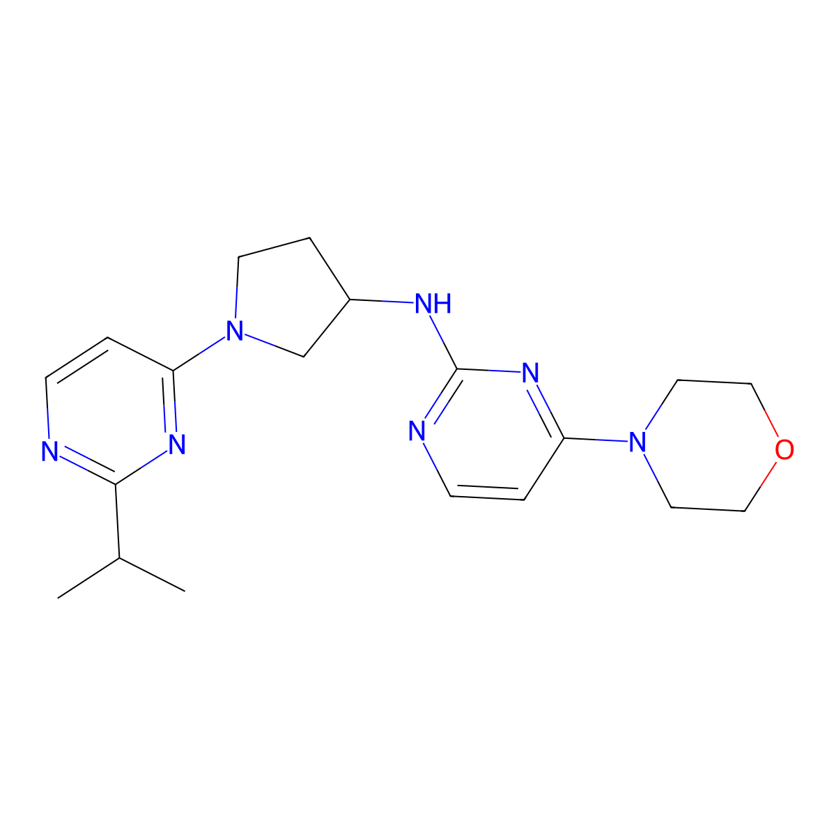 4-(morpholin-4-yl)-N-{1-[2-(propan-2-yl)pyrimidin-4-yl]pyrrolidin-3-yl}pyrimidin-2-amine molecular structure, CAS 3030828-74-8