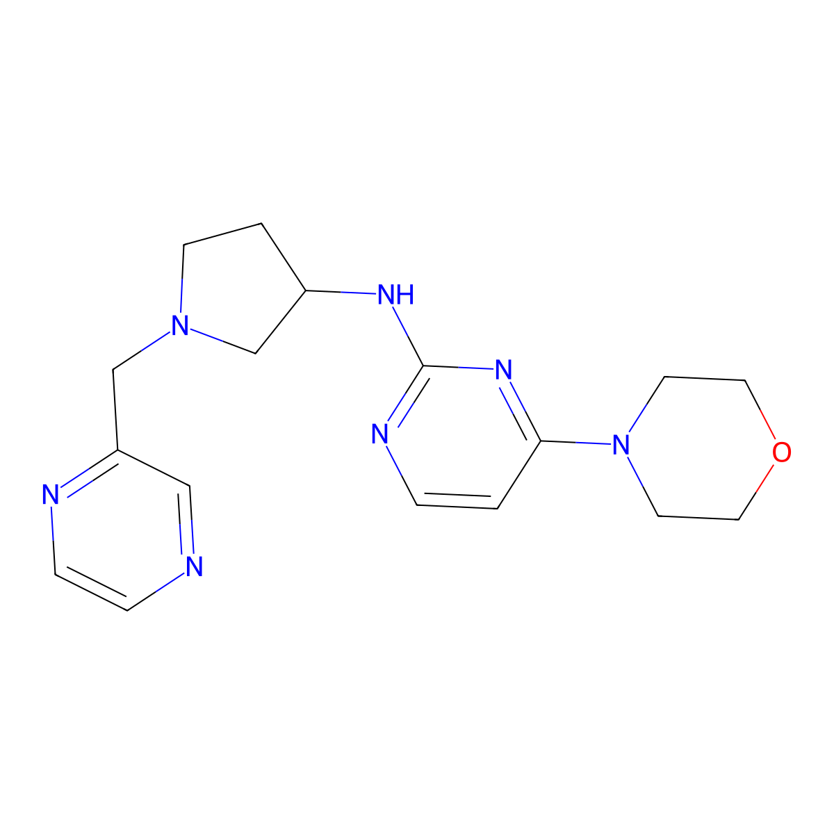 4-(morpholin-4-yl)-N-{1-[(pyrazin-2-yl)methyl]pyrrolidin-3-yl}pyrimidin-2-amine molecular structure, CAS 3030828-80-6