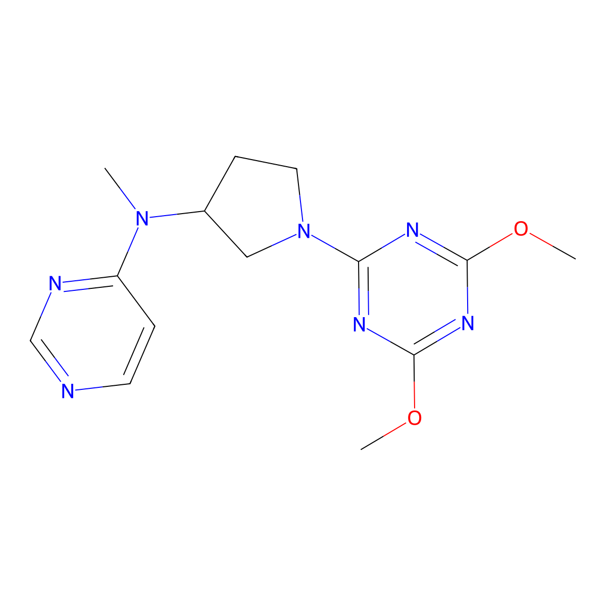 N-[1-(4,6-dimethoxy-1,3,5-triazin-2-yl)pyrrolidin-3-yl]-N-methylpyrimidin-4-amine molecular structure, CAS 3030828-81-7