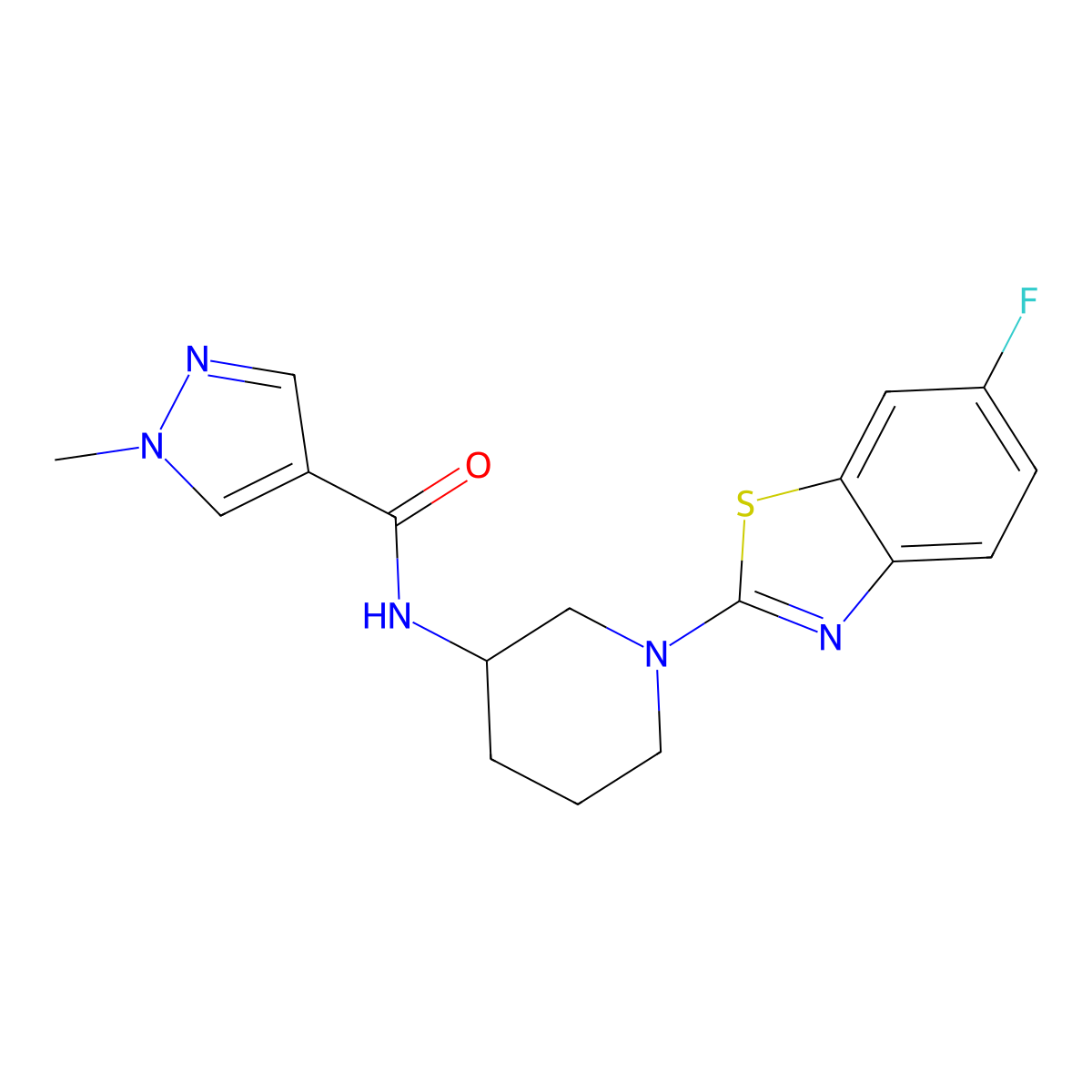 N-[1-(6-fluoro-1,3-benzothiazol-2-yl)piperidin-3-yl]-1-methyl-1H-pyrazole-4-carboxamide molecular structure, CAS 3030828-83-9