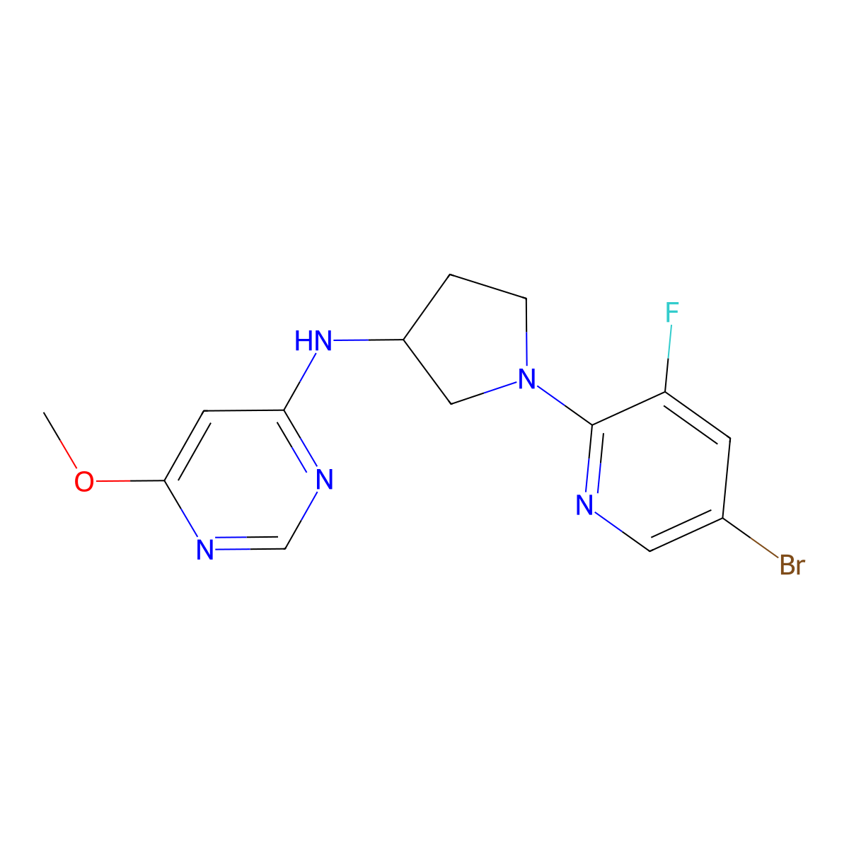 N-[1-(5-bromo-3-fluoropyridin-2-yl)pyrrolidin-3-yl]-6-methoxypyrimidin-4-amine molecular structure, CAS 3030828-86-2