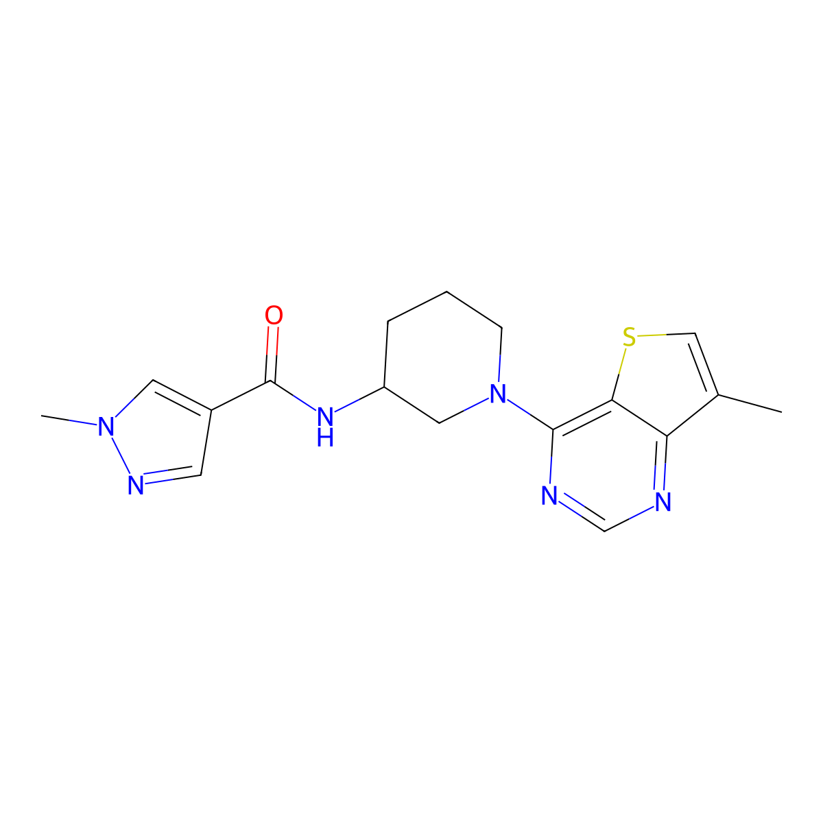 1-methyl-N-(1-{7-methylthieno[3,2-d]pyrimidin-4-yl}piperidin-3-yl)-1H-pyrazole-4-carboxamide molecular structure, CAS 3030828-94-2