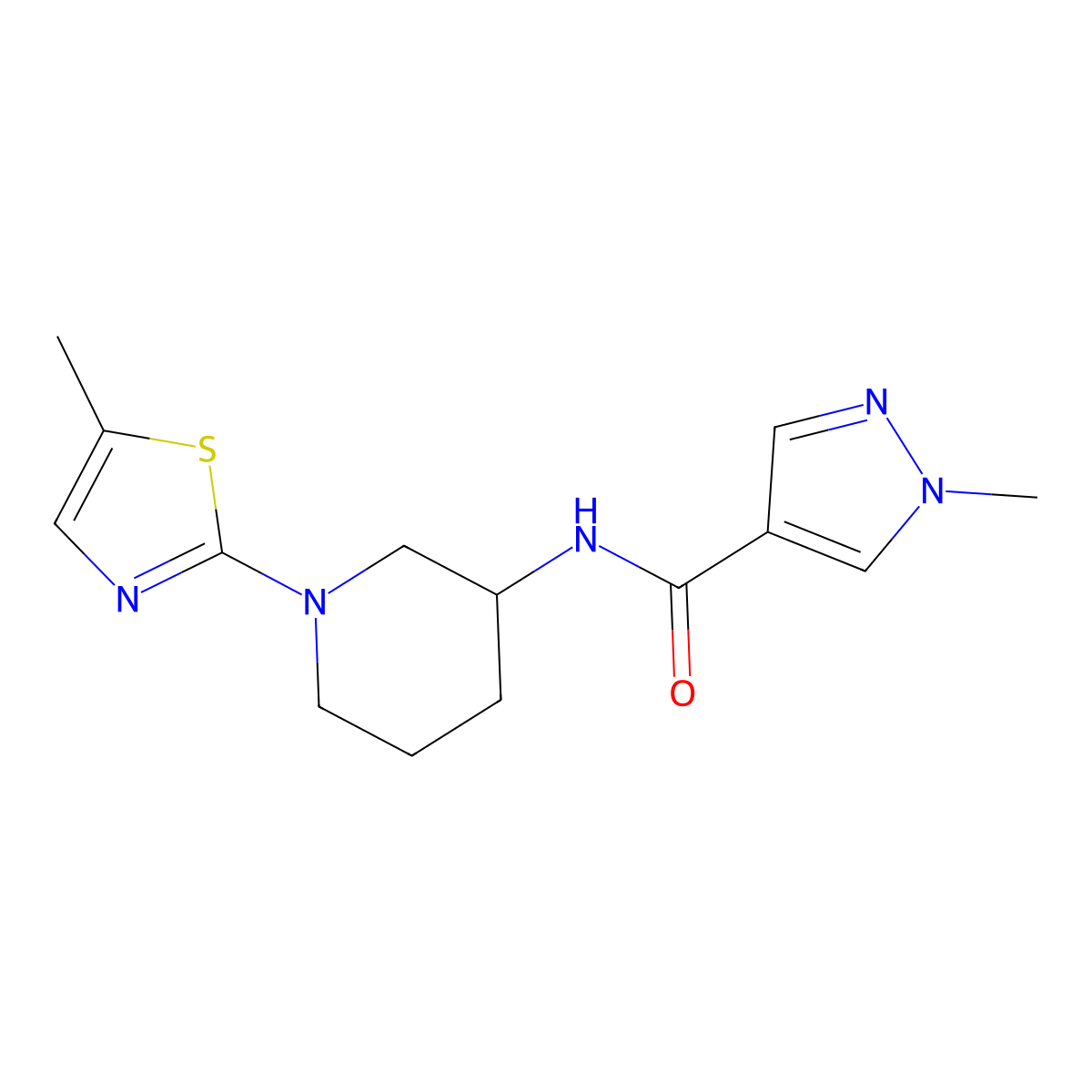 1-methyl-N-[1-(5-methyl-1,3-thiazol-2-yl)piperidin-3-yl]-1H-pyrazole-4-carboxamide molecular structure, CAS 3030828-97-5