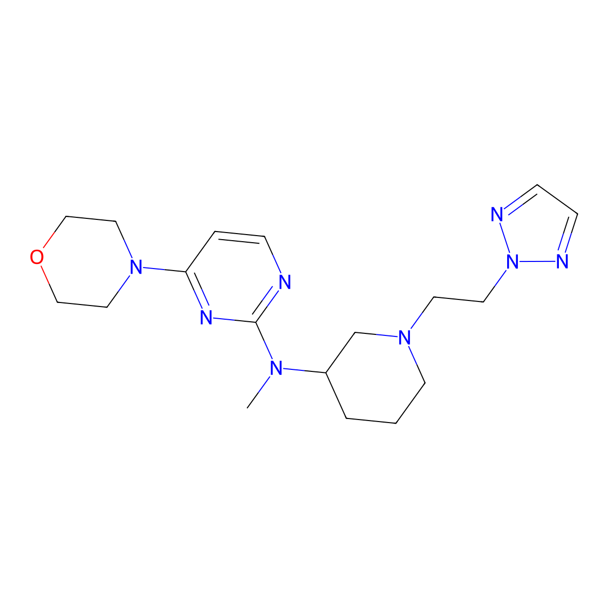 N-methyl-4-(morpholin-4-yl)-N-{1-[2-(2H-1,2,3-triazol-2-yl)ethyl]piperidin-3-yl}pyrimidin-2-amine molecular structure, CAS 3030829-02-5