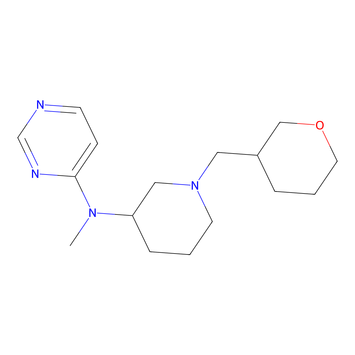 N-methyl-N-{1-[(oxan-3-yl)methyl]piperidin-3-yl}pyrimidin-4-amine molecular structure, CAS 3030829-05-8