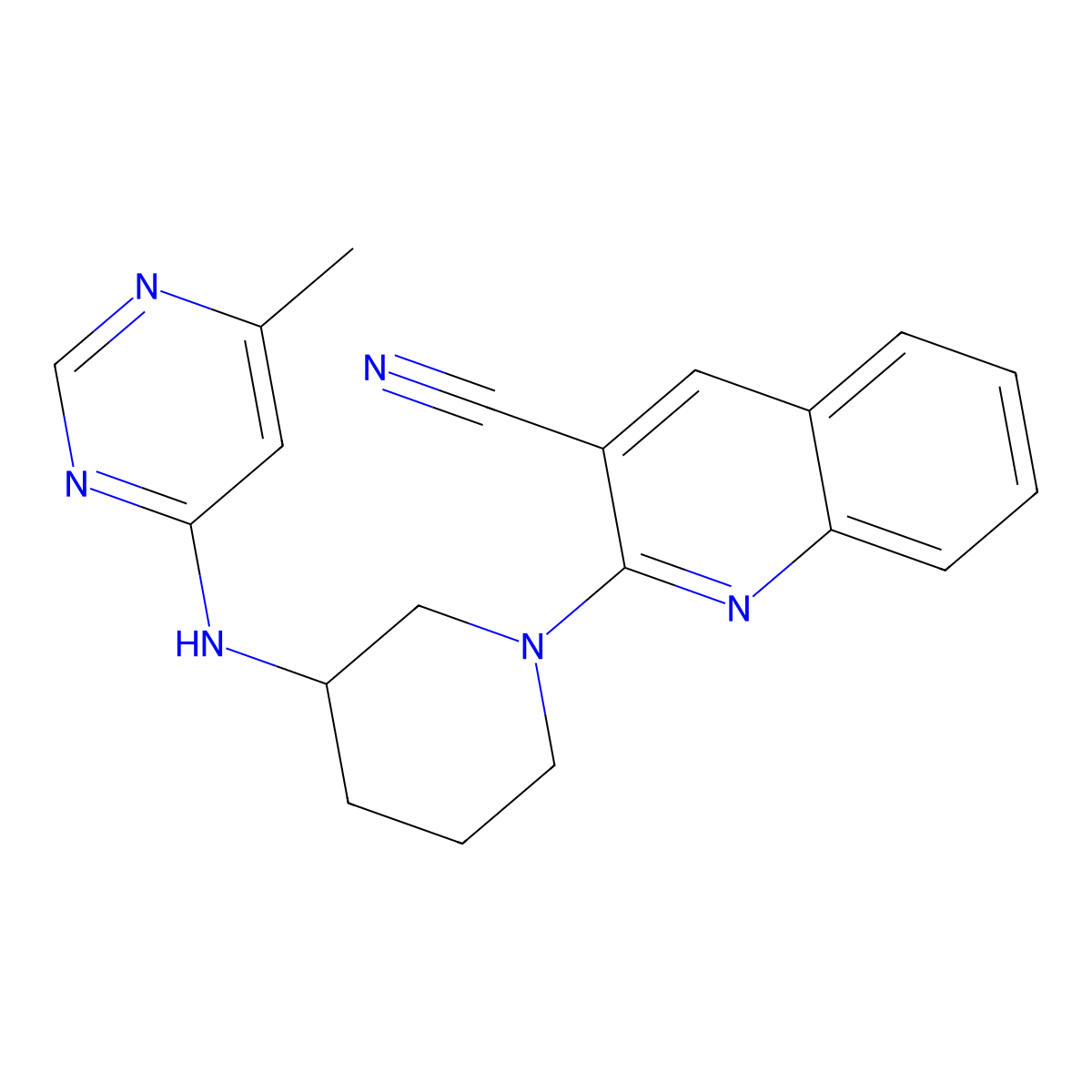 2-{3-[(6-Methylpyrimidin-4-yl)amino]piperidin-1-yl}quinoline-3-carbonitrile molecular structure, CAS 3030829-06-9
