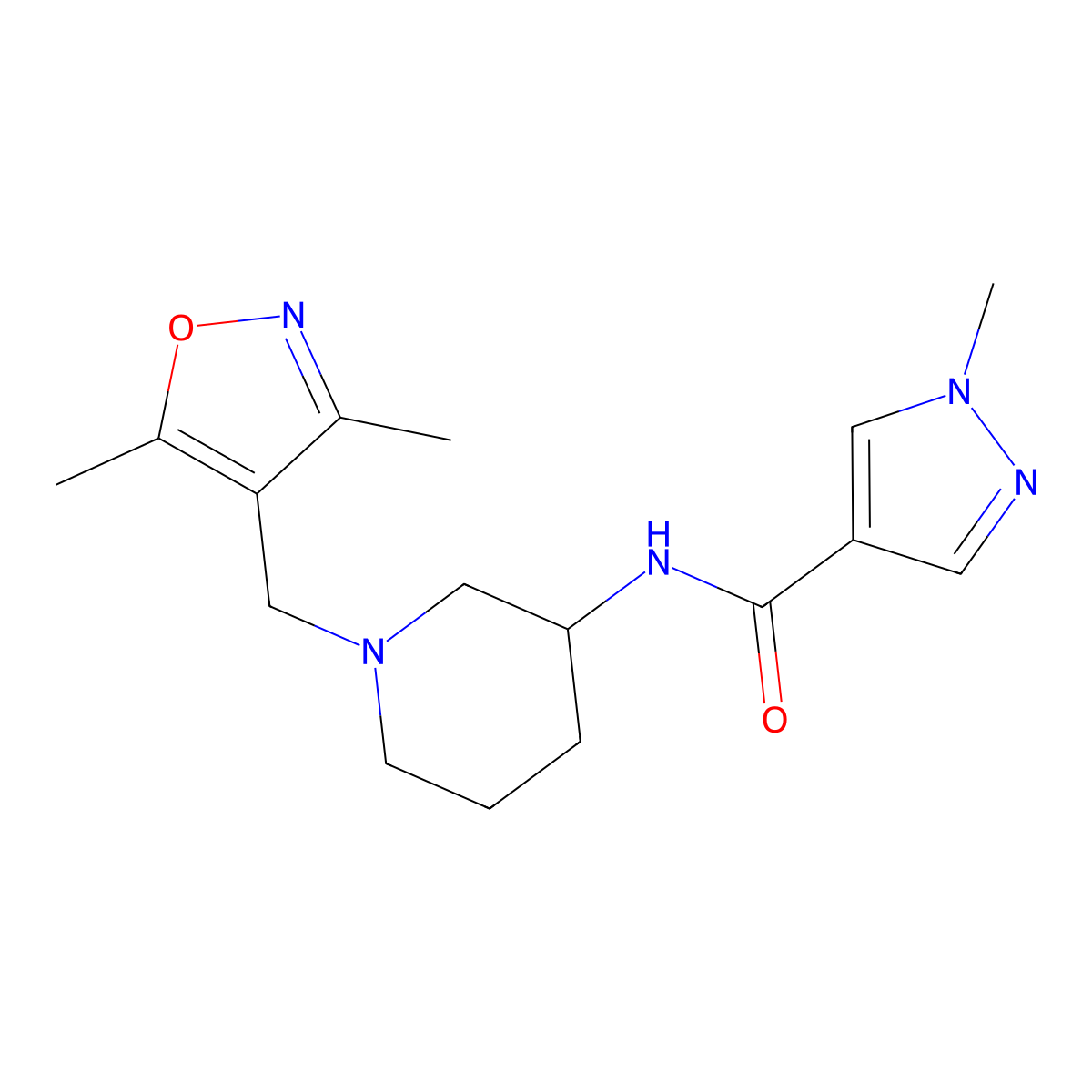 N-{1-[(3,5-dimethyl-1,2-oxazol-4-yl)methyl]piperidin-3-yl}-1-methyl-1H-pyrazole-4-carboxamide molecular structure, CAS 3030829-08-1