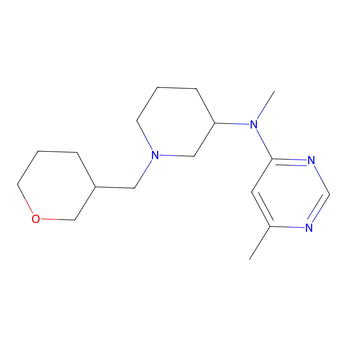 N,6-dimethyl-N-{1-[(oxan-3-yl)methyl]piperidin-3-yl}pyrimidin-4-amine molecular structure, CAS 3030829-09-2