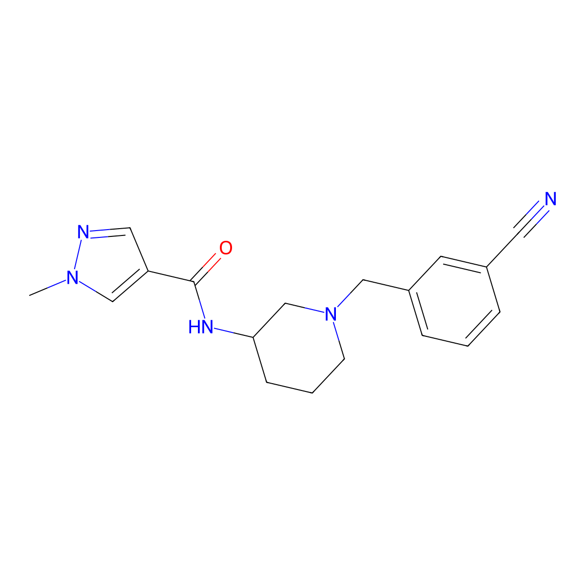 N-{1-[(3-cyanophenyl)methyl]piperidin-3-yl}-1-methyl-1H-pyrazole-4-carboxamide molecular structure, CAS 3030829-17-2