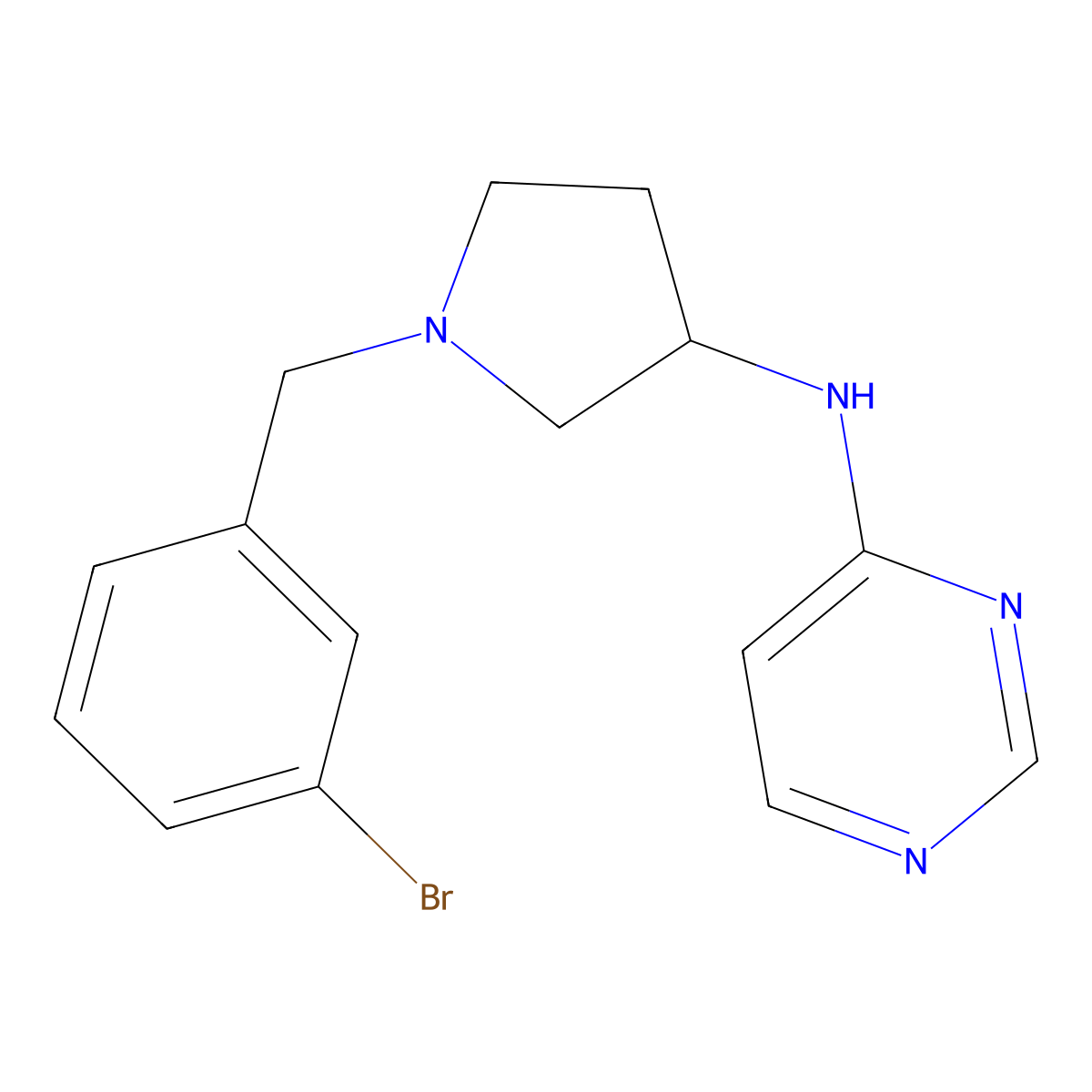 N-[1-[(3-bromophenyl)methyl]pyrrolidin-3-yl]pyrimidin-4-amine molecular structure, CAS 3030829-20-7