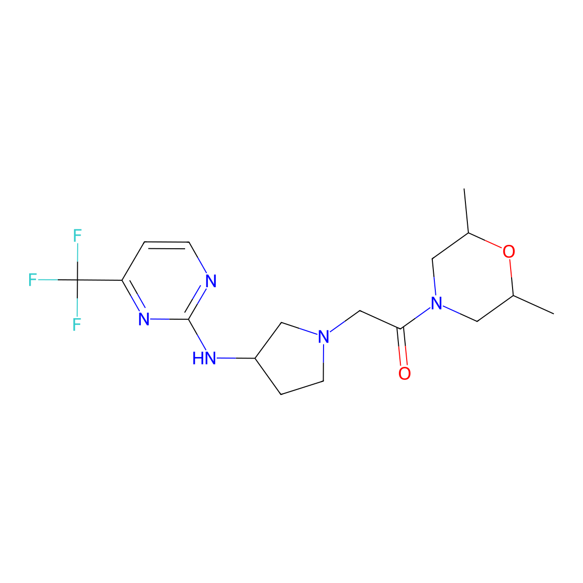 1-(2,6-Dimethylmorpholin-4-yl)-2-(3-{[4-(trifluoromethyl)pyrimidin-2-yl]amino}pyrrolidin-1-yl)ethan-1-one molecular structure, CAS 3030829-34-3