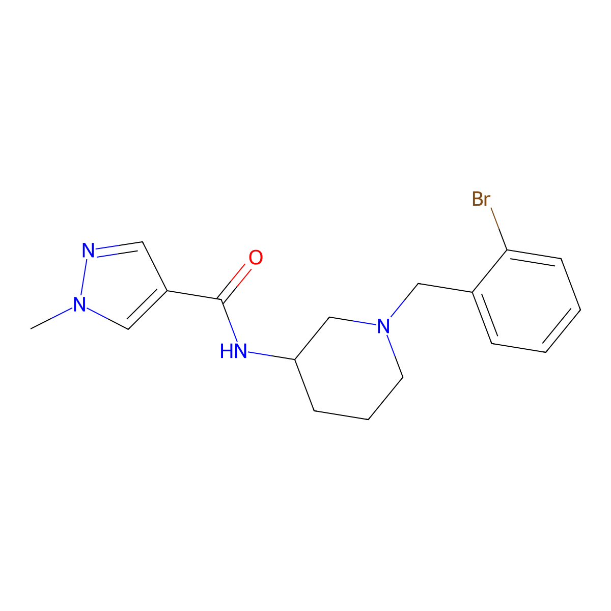 N-{1-[(2-bromophenyl)methyl]piperidin-3-yl}-1-methyl-1H-pyrazole-4-carboxamide molecular structure, CAS 3030829-35-4
