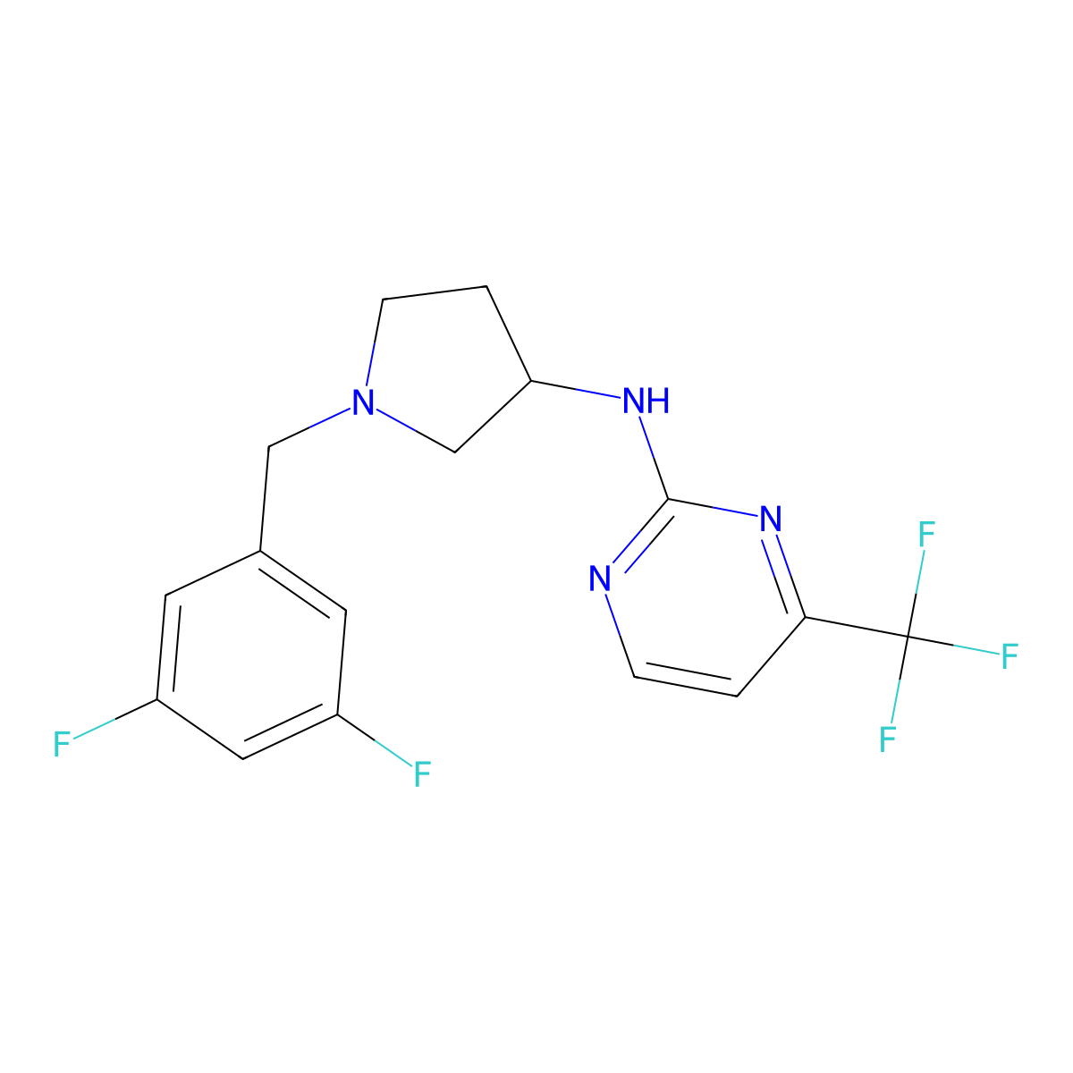 N-{1-[(3,5-difluorophenyl)methyl]pyrrolidin-3-yl}-4-(trifluoromethyl)pyrimidin-2-amine molecular structure, CAS 3030829-38-7