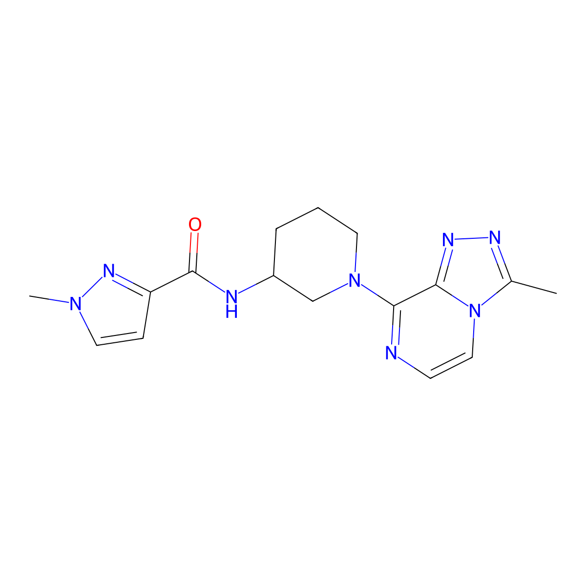 1-methyl-N-(1-{3-methyl-[1,2,4]triazolo[4,3-a]pyrazin-8-yl}piperidin-3-yl)-1H-pyrazole-3-carboxamide molecular structure, CAS 3030829-39-8