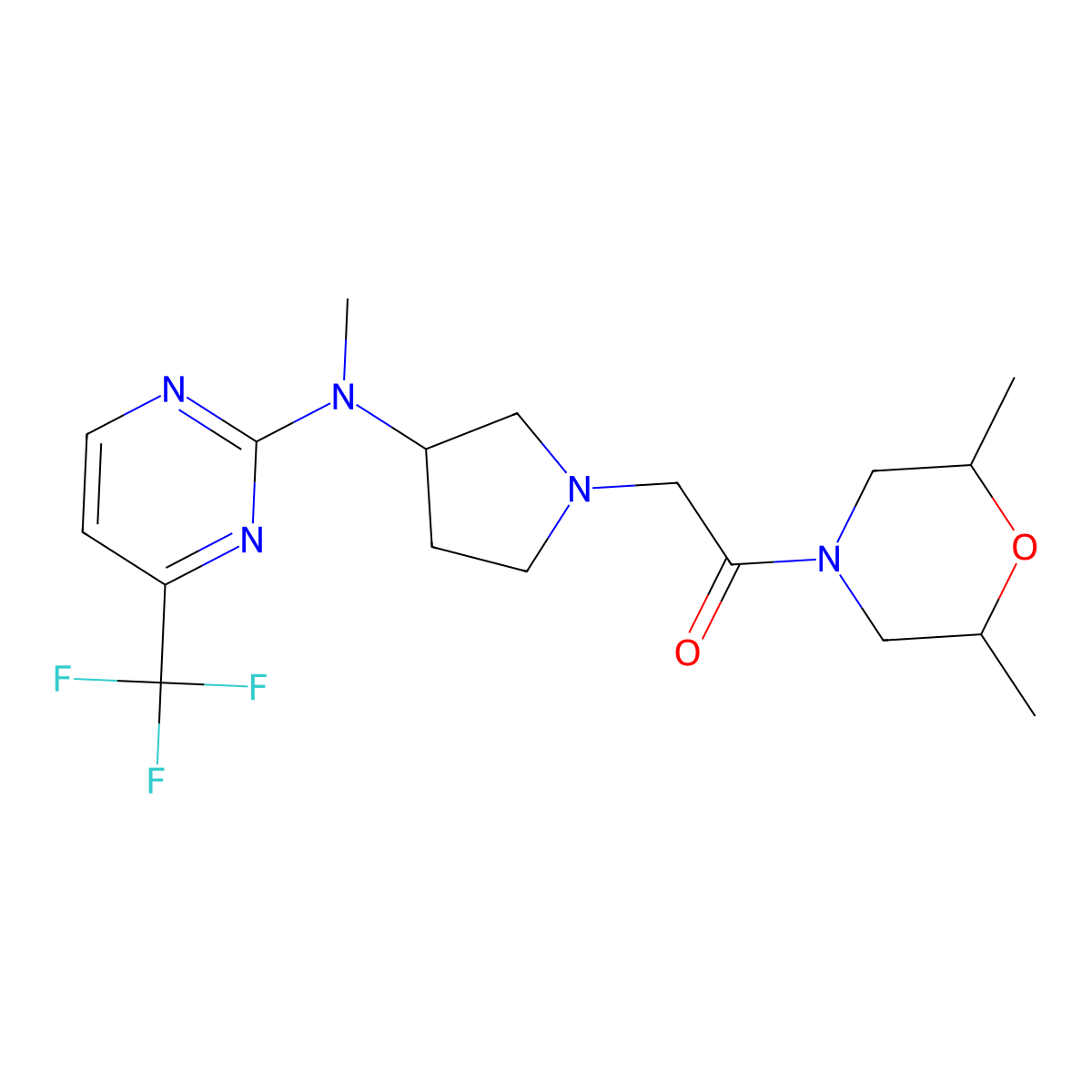 1-(2,6-Dimethylmorpholin-4-yl)-2-(3-{methyl[4-(trifluoromethyl)pyrimidin-2-yl]amino}pyrrolidin-1-yl)ethan-1-one molecular structure, CAS 3030829-44-5