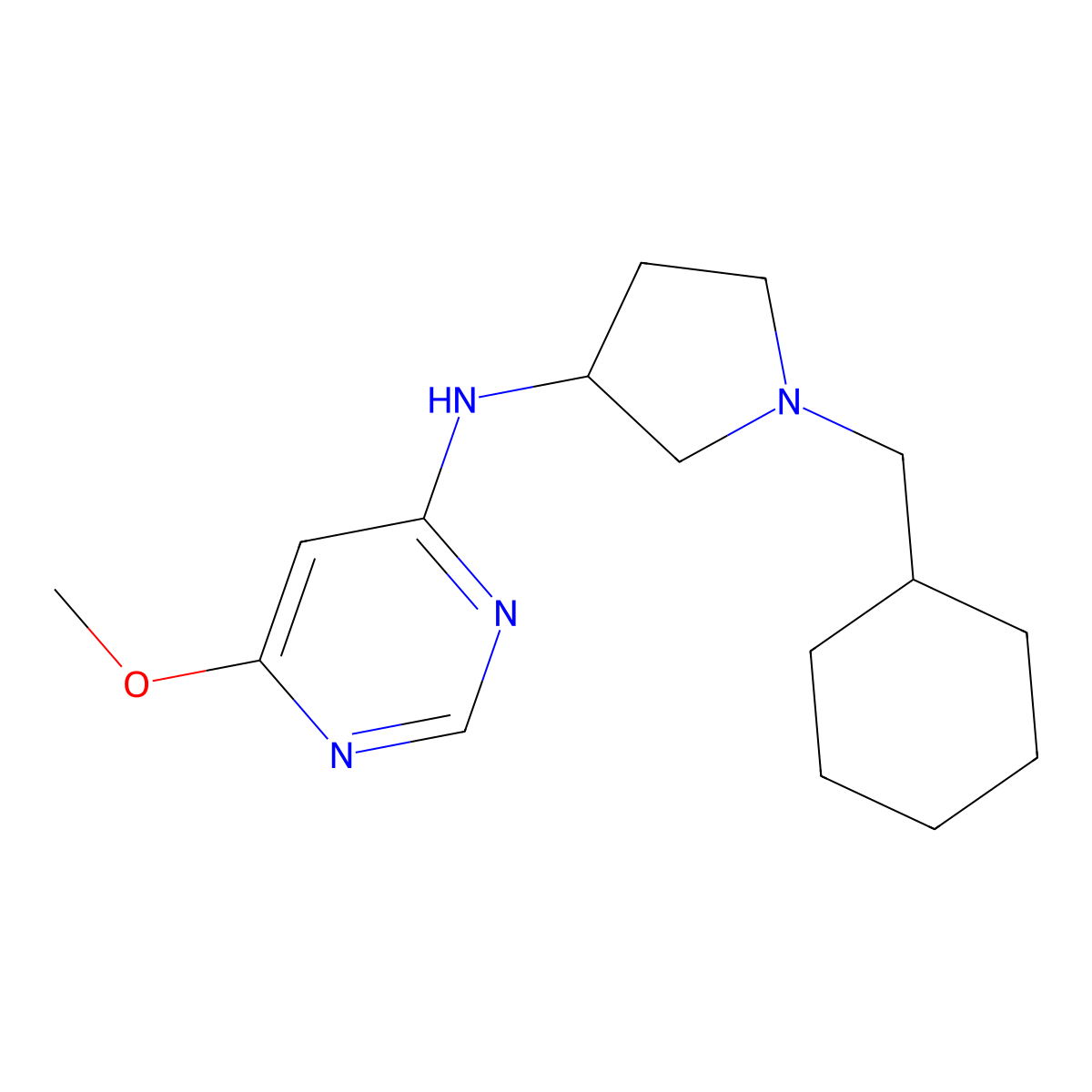N-[1-(cyclohexylmethyl)pyrrolidin-3-yl]-6-methoxypyrimidin-4-amine molecular structure, CAS 3030829-46-7