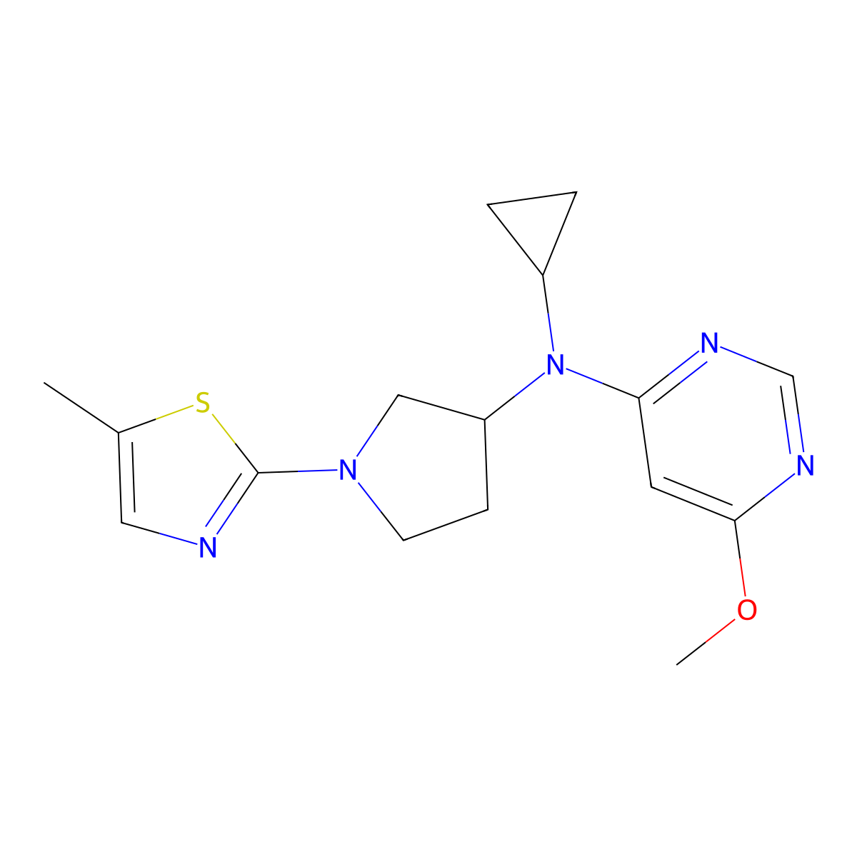 N-cyclopropyl-6-methoxy-N-[1-(5-methyl-1,3-thiazol-2-yl)pyrrolidin-3-yl]pyrimidin-4-amine molecular structure, CAS 3030829-52-5
