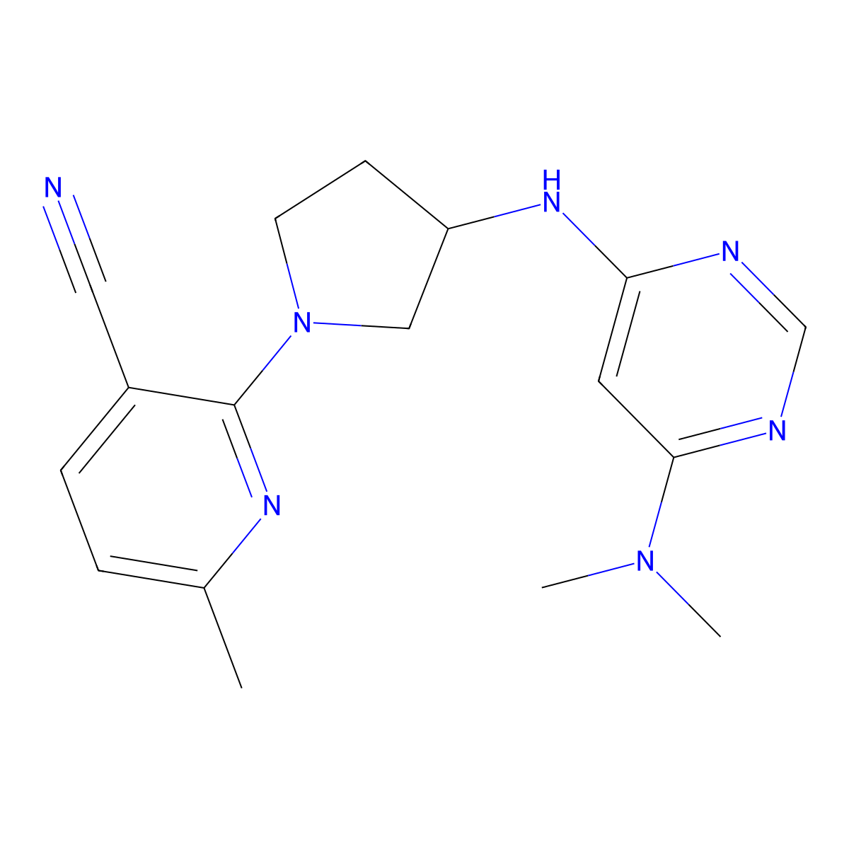 2-(3-{[6-(Dimethylamino)pyrimidin-4-yl]amino}pyrrolidin-1-yl)-6-methylpyridine-3-carbonitrile molecular structure, CAS 3030829-56-9