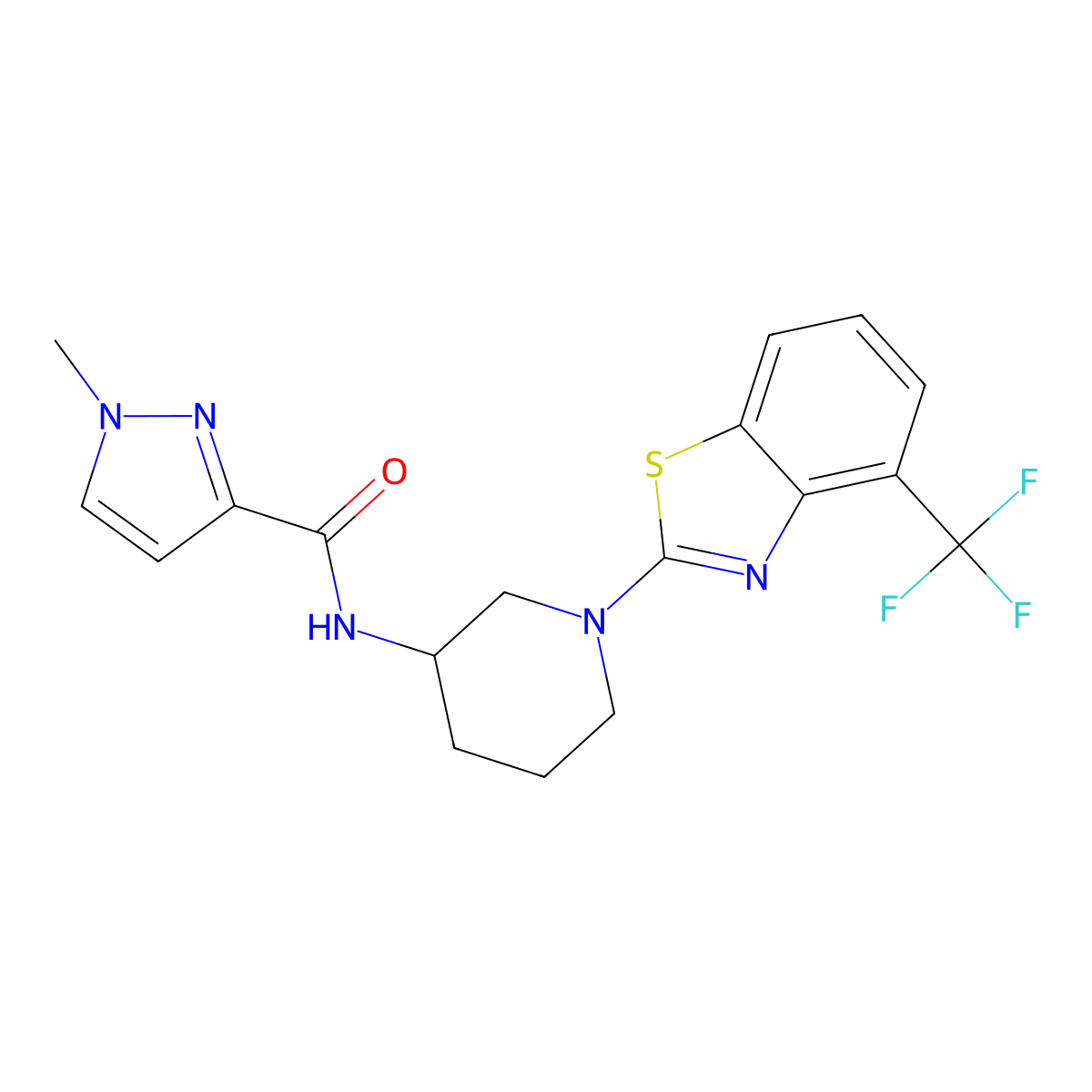 1-methyl-N-{1-[4-(trifluoromethyl)-1,3-benzothiazol-2-yl]piperidin-3-yl}-1H-pyrazole-3-carboxamide molecular structure, CAS 3030829-58-1