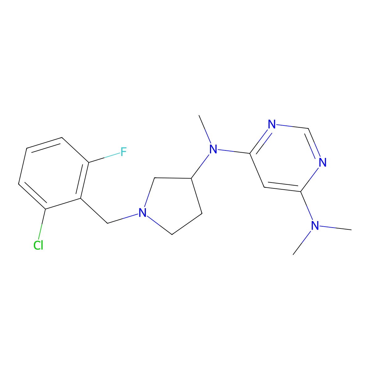 4-N-[1-[(2-chloro-6-fluorophenyl)methyl]pyrrolidin-3-yl]-4-N,6-N,6-N-trimethylpyrimidine-4,6-diamine molecular structure, CAS 3030829-60-5