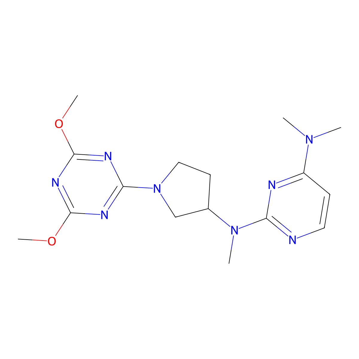 N2-[1-(4,6-dimethoxy-1,3,5-triazin-2-yl)pyrrolidin-3-yl]-N2,N4,N4-trimethylpyrimidine-2,4-diamine molecular structure, CAS 3030829-65-0