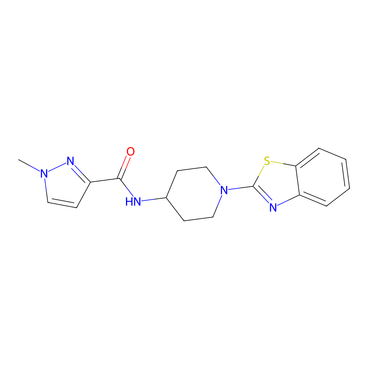 N-[1-(1,3-benzothiazol-2-yl)piperidin-4-yl]-1-methyl-1H-pyrazole-3-carboxamide molecular structure, CAS 3030829-69-4