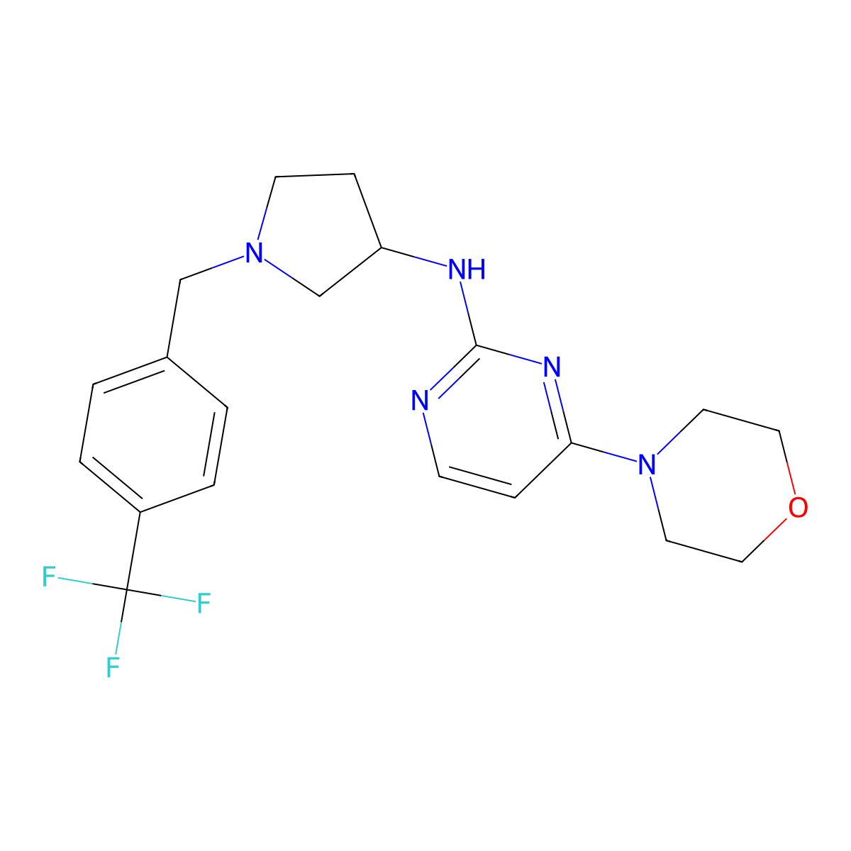 4-(morpholin-4-yl)-N-(1-{[4-(trifluoromethyl)phenyl]methyl}pyrrolidin-3-yl)pyrimidin-2-amine molecular structure, CAS 3030829-80-9