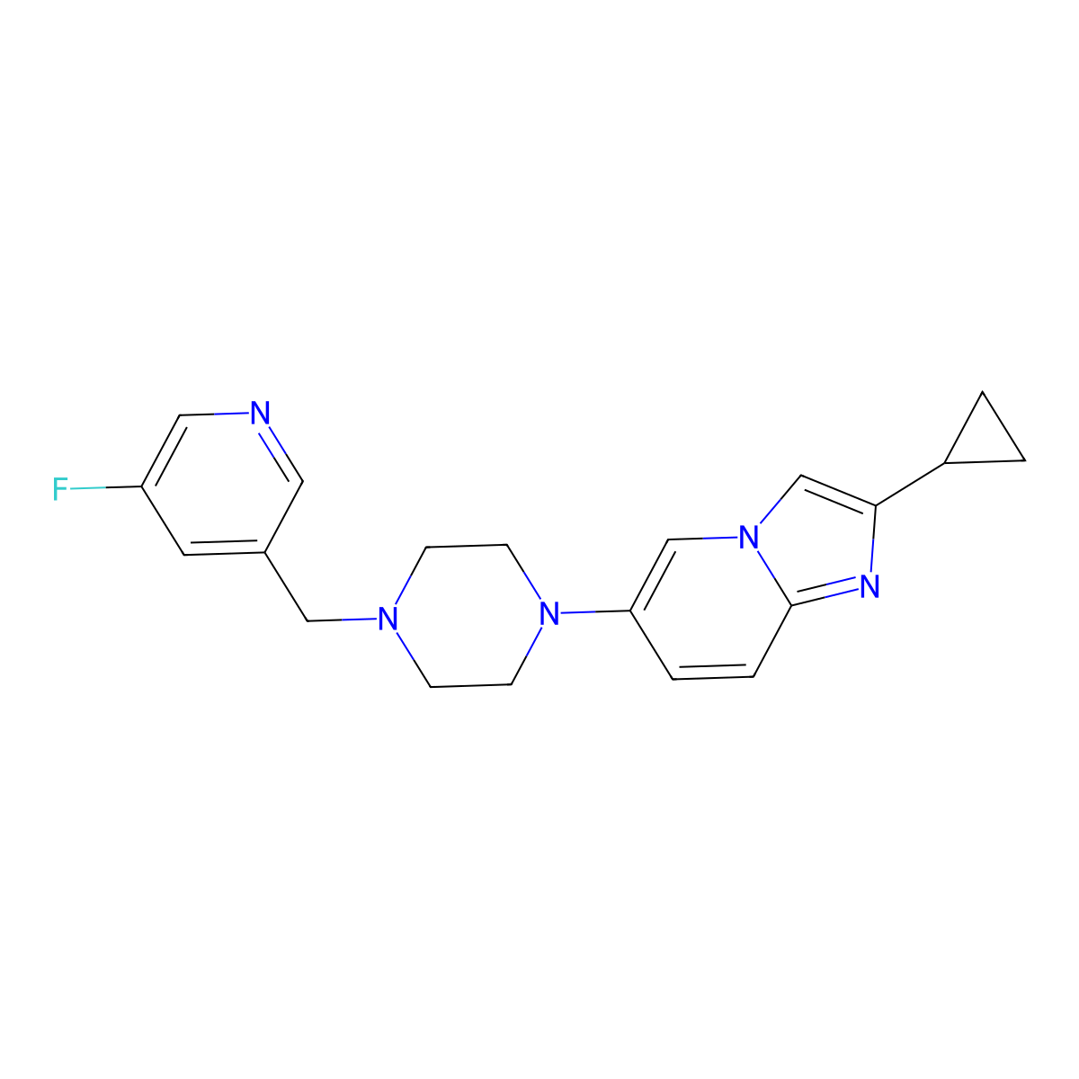 1-{2-Cyclopropylimidazo[1,2-a]pyridin-6-yl}-4-[(5-fluoropyridin-3-yl)methyl]piperazine molecular structure, CAS 3030829-85-4