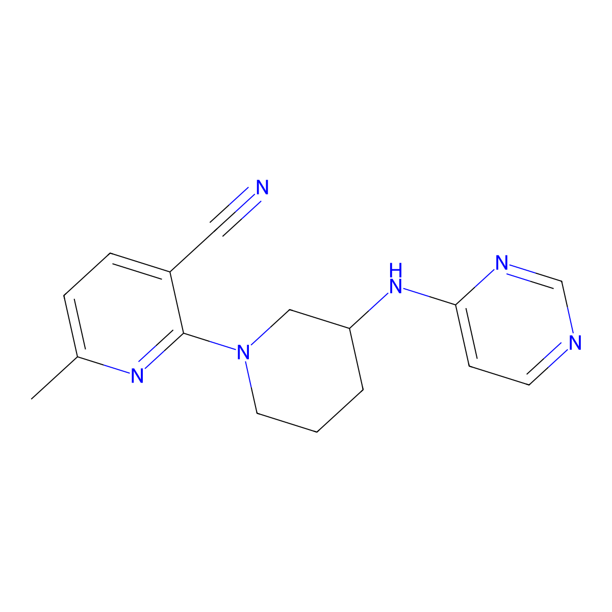 6-Methyl-2-{3-[(pyrimidin-4-yl)amino]piperidin-1-yl}pyridine-3-carbonitrile molecular structure, CAS 3030829-89-8