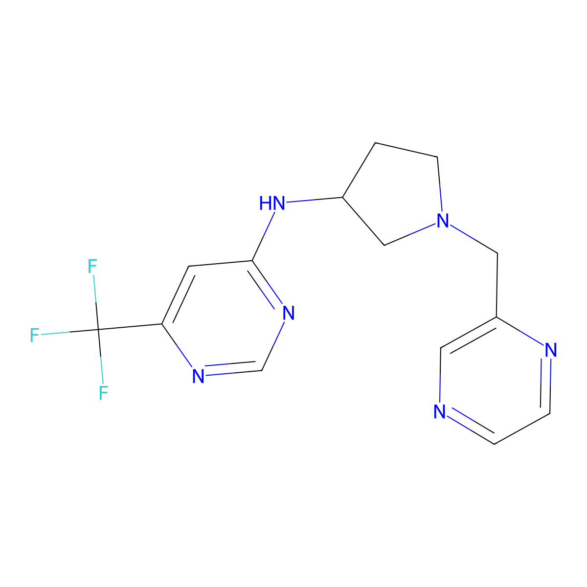 N-{1-[(pyrazin-2-yl)methyl]pyrrolidin-3-yl}-6-(trifluoromethyl)pyrimidin-4-amine molecular structure, CAS 3030829-97-8