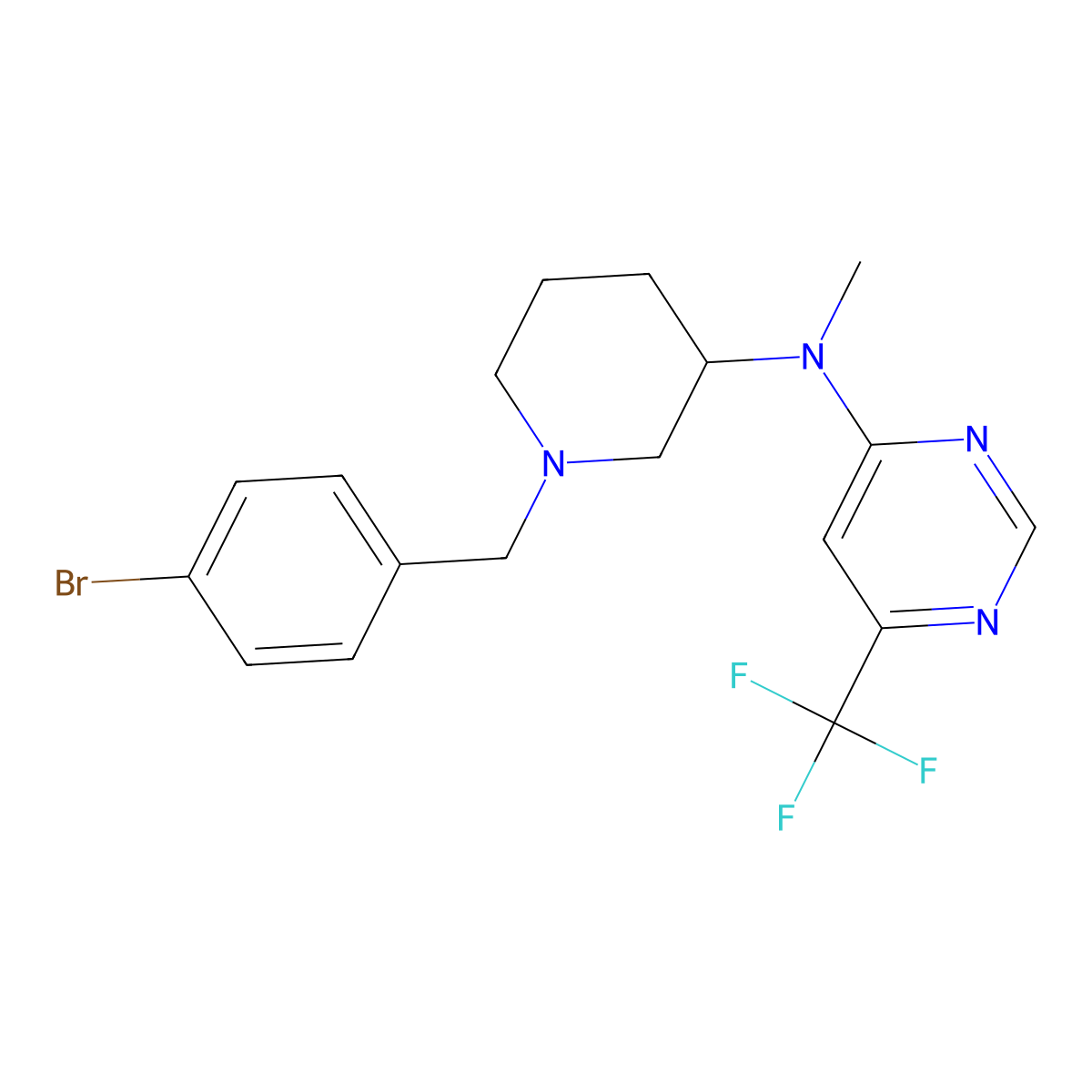 N-{1-[(4-bromophenyl)methyl]piperidin-3-yl}-N-methyl-6-(trifluoromethyl)pyrimidin-4-amine molecular structure, CAS 3030830-07-7