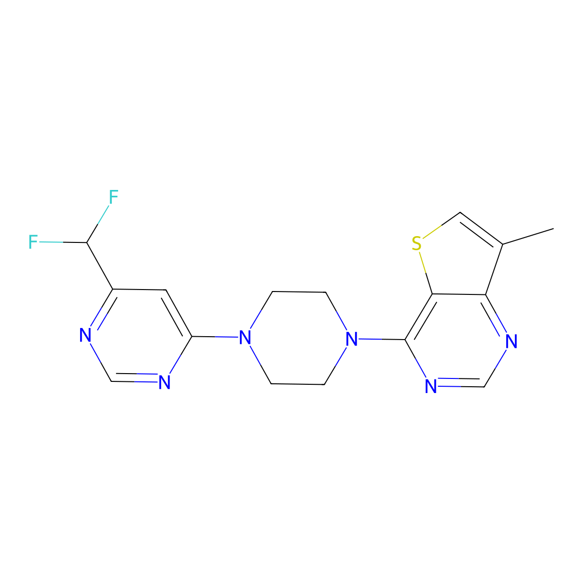 4-(Difluoromethyl)-6-(4-{7-methylthieno[3,2-d]pyrimidin-4-yl}piperazin-1-yl)pyrimidine molecular structure, CAS 3030830-14-6