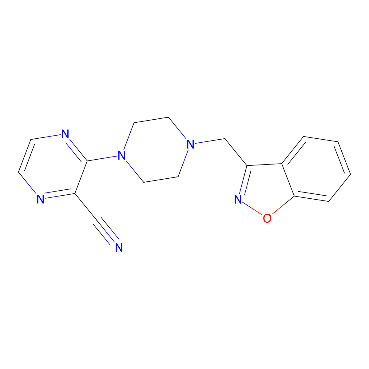 3-{4-[(1,2-Benzoxazol-3-yl)methyl]piperazin-1-yl}pyrazine-2-carbonitrile molecular structure, CAS 3030830-18-0