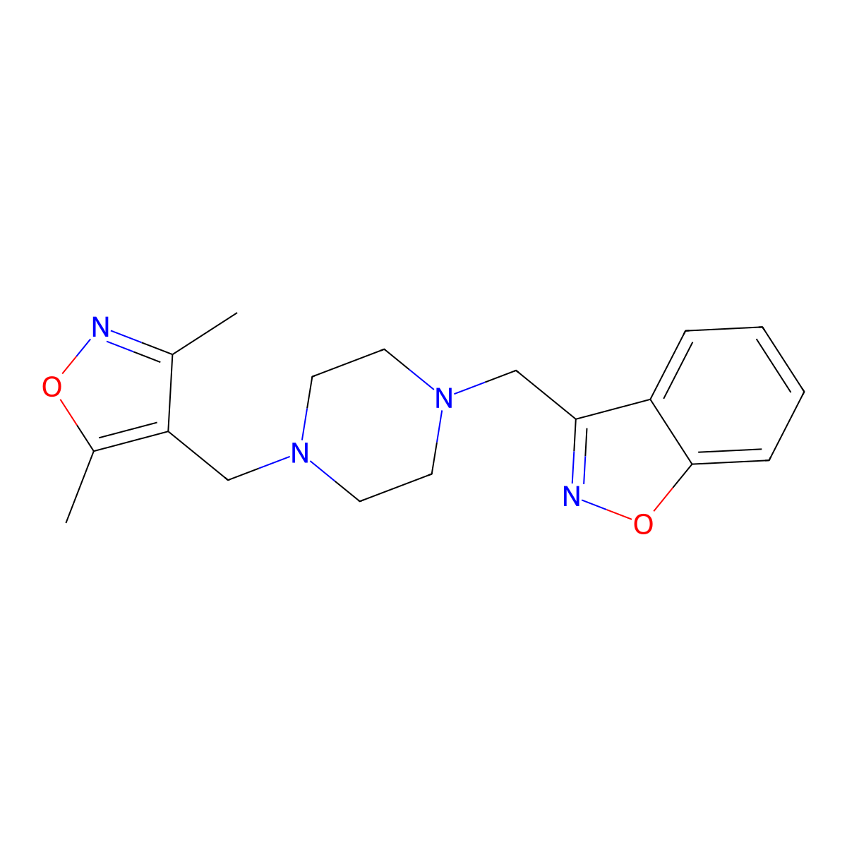 3-({4-[(3,5-Dimethyl-1,2-oxazol-4-yl)methyl]piperazin-1-yl}methyl)-1,2-benzoxazole molecular structure, CAS 3030830-22-6