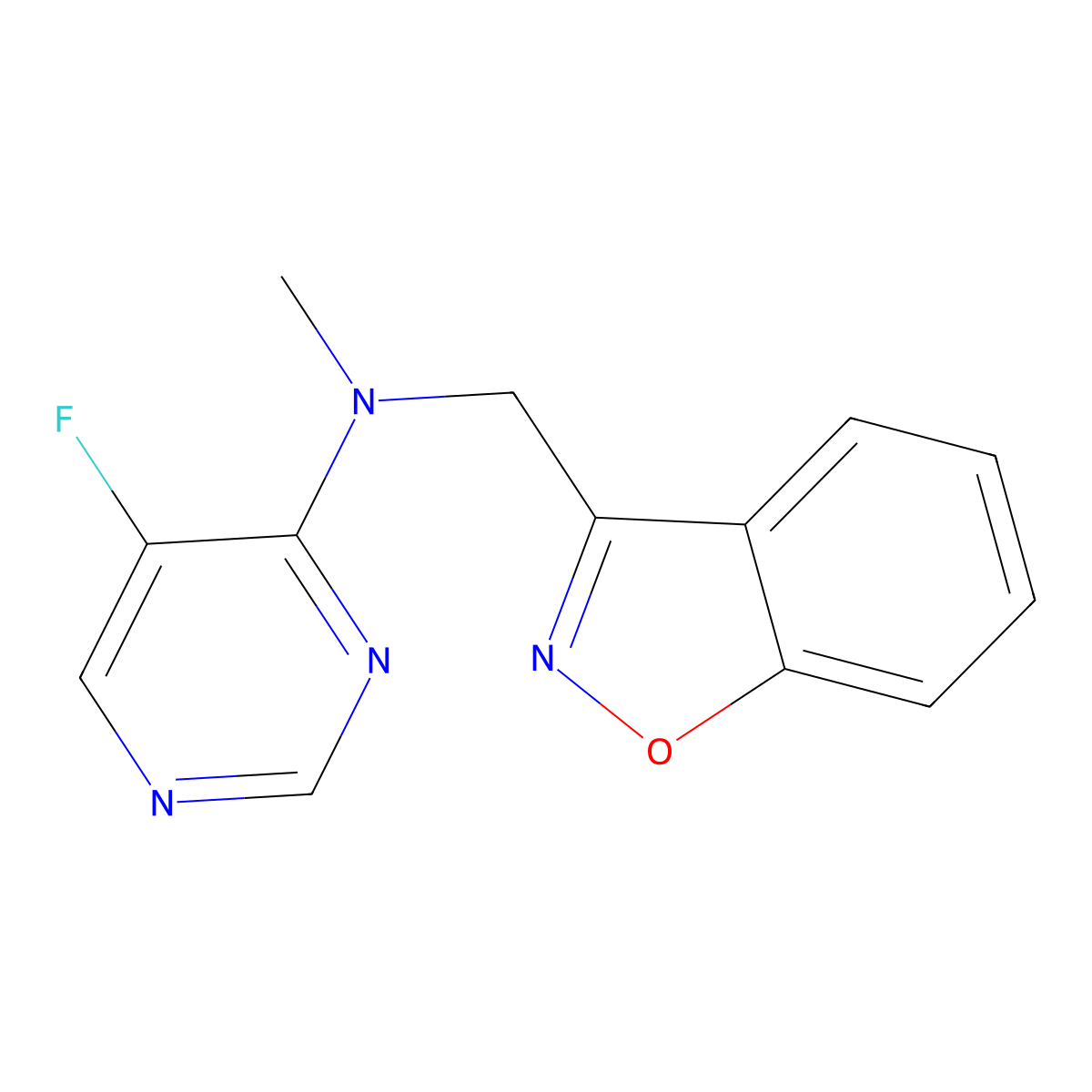 N-[(1,2-benzoxazol-3-yl)methyl]-5-fluoro-N-methylpyrimidin-4-amine molecular structure, CAS 3030830-27-1